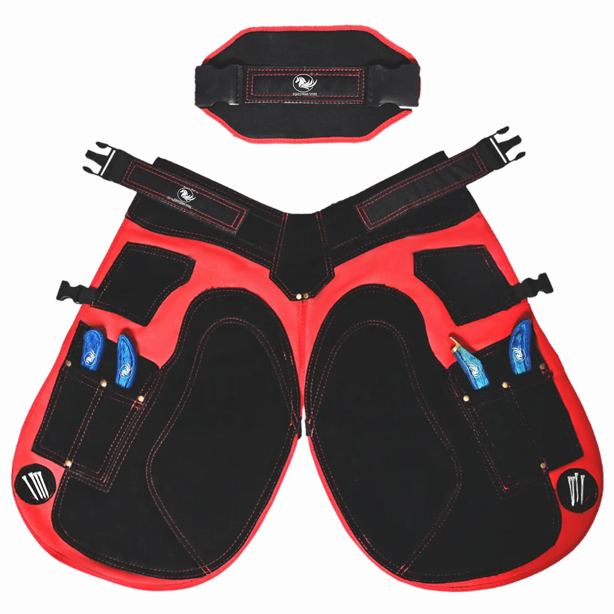 Grembiuli in vera pelle scamosciata 59 cm Rosso & Nero per zoccoli utensili trimmer chaps