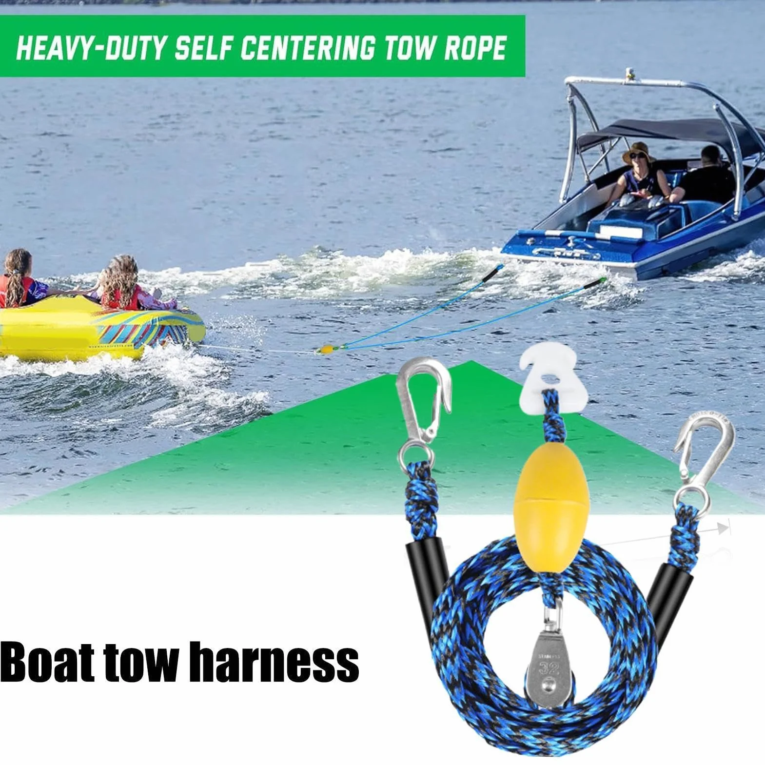 Imbracatura da Traino per Tubing con Gancio e Carrucola Girevole 360° per Sport Acquatici
