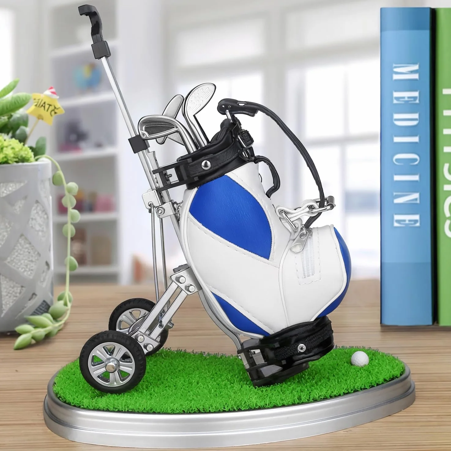 Porta Penne da Golf 3 Pezzi - Set Desk Decor - Regali Souvenir Uomini - Blu Bianco