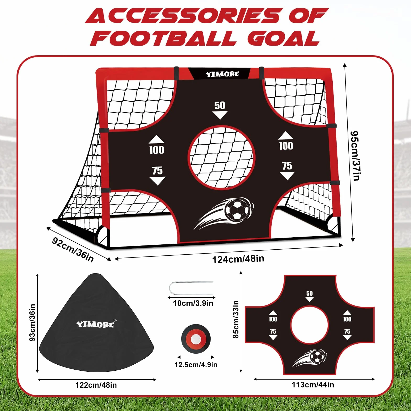 Porta Calcio Bambini 3 in 1 Pieghevole da Giardino 120×90×90 cm con Borsa