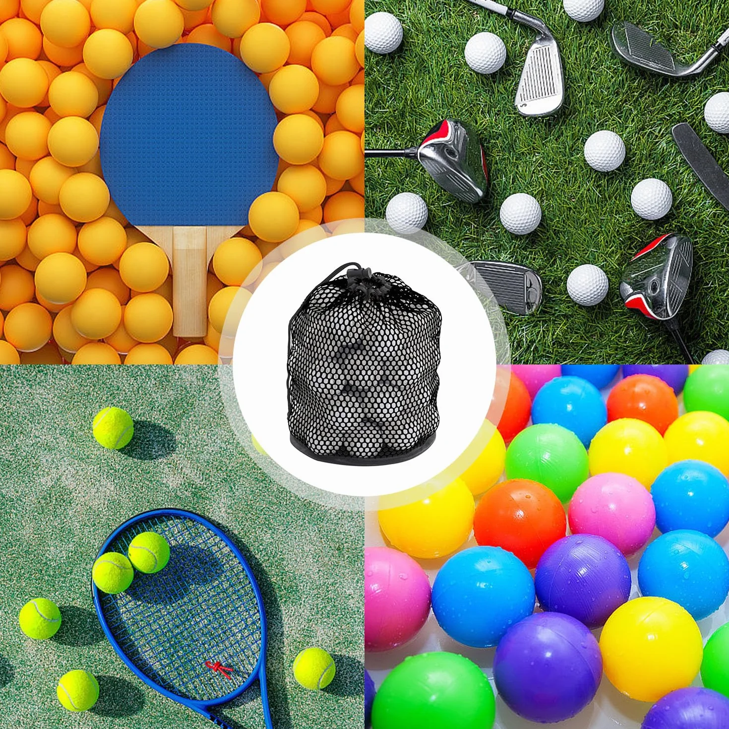 Borsa Porta Palline da Golf 2 Pezzi, Sacca per Palline con Chiusura a Coulisse, Nero, Accessorio da Golf