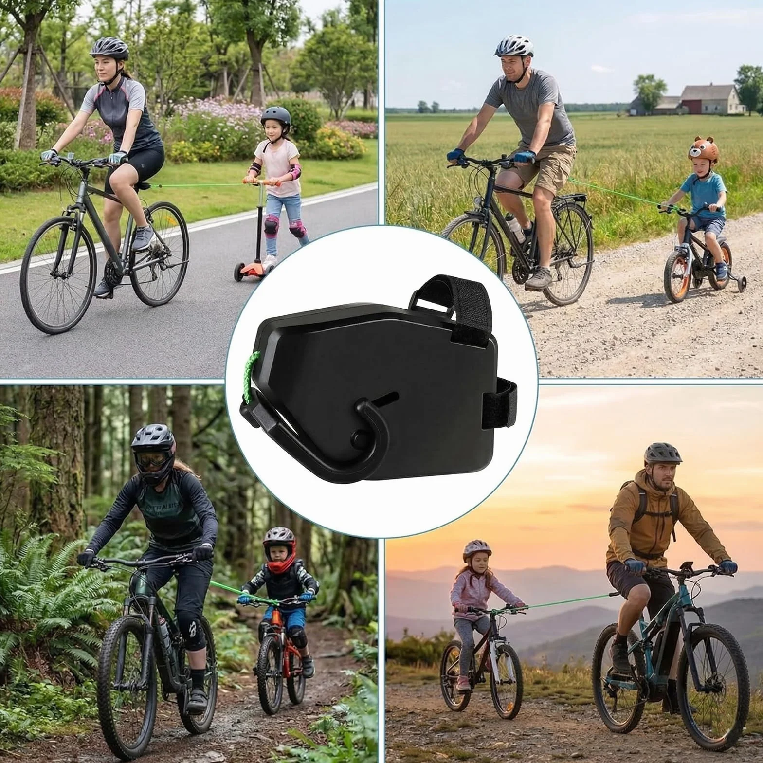 Corda di Traino per Bici da Bambino 2,5 m Portata 225 kg per MTB E-Bike con Moschettone e Custodia