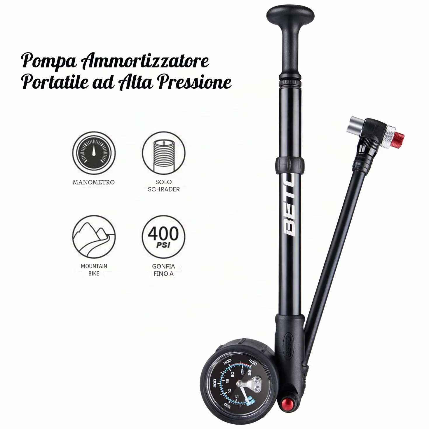 BETO Pompa ammortizzatori alta pressione 400 PSI MTB forcella sospensione posteriore Schrader