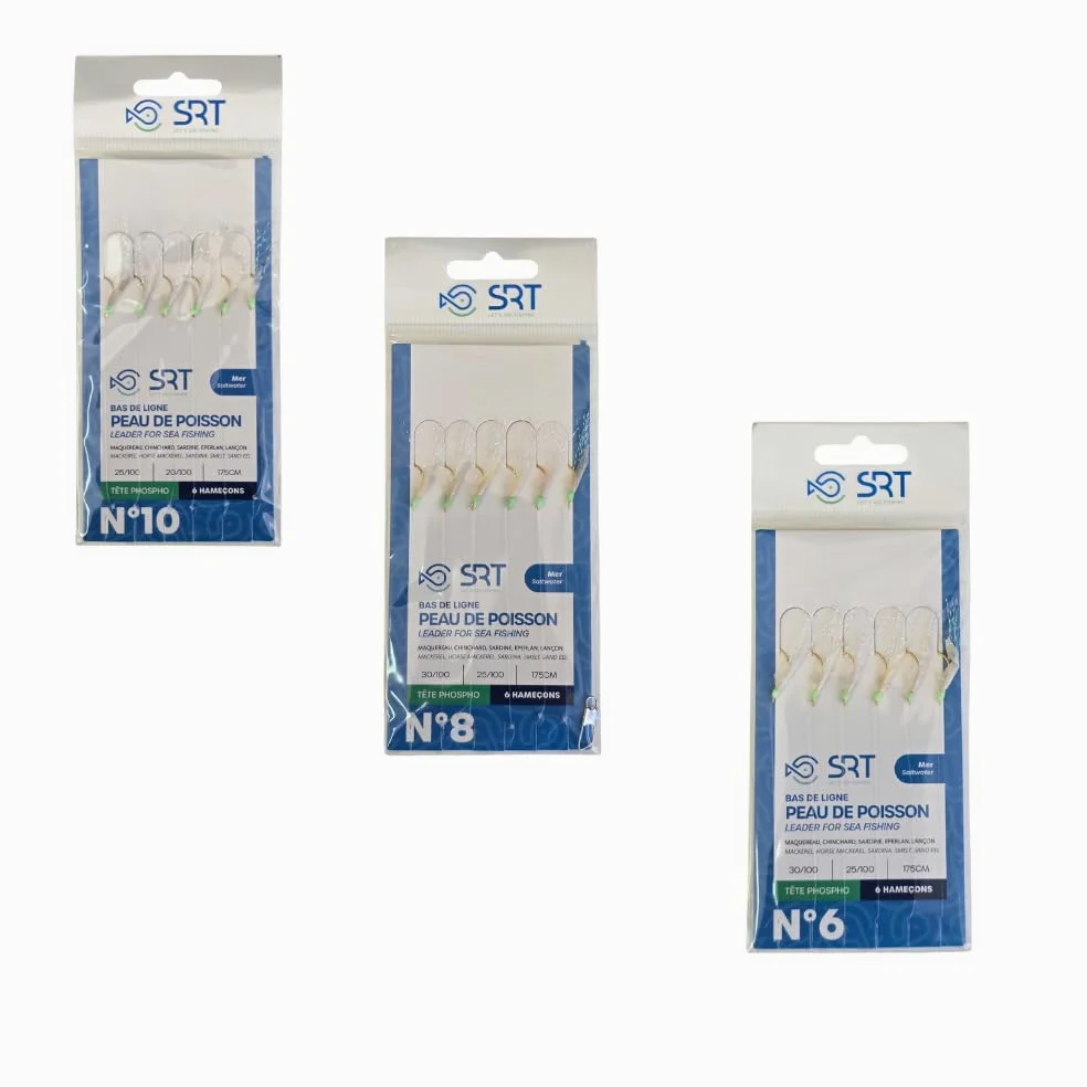 18 Pezzi Parature Kit 3 Confezioni Pesca in Mare Montatura Sabiki con 6 Ami, 175CM, Testa Fosforescente per Sgombro, Sardina Surello