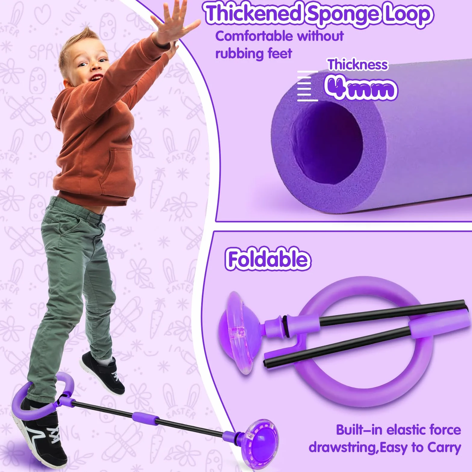 Chimoo Pieghevole Anello di Salto della Caviglia Viola Palla da Salto Lampeggiante per Bambini 6-10 Anni