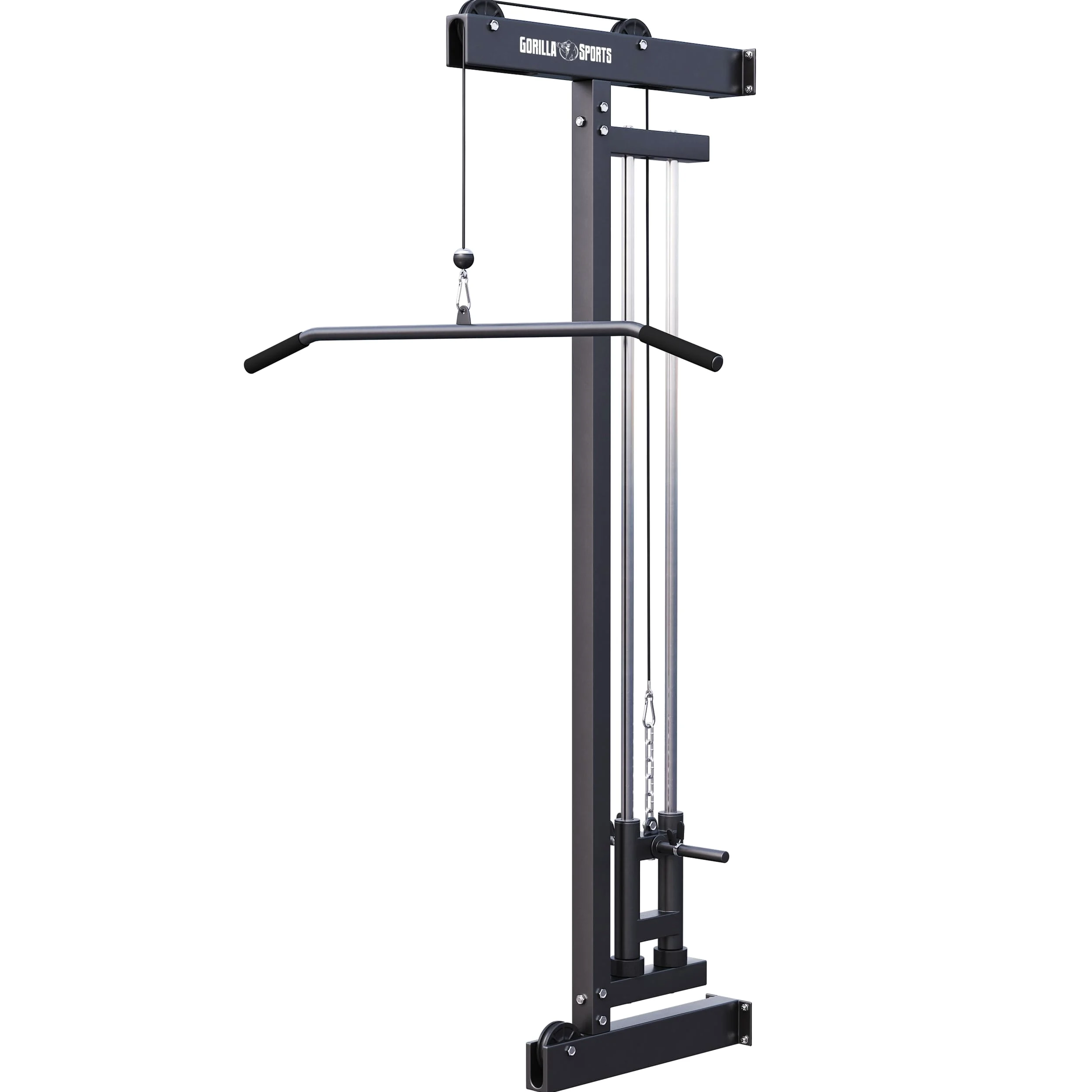 Gorilla Sports® Stazione LAT Machine - Montaggio a Parete, Carico Massimo 300 kg, incl. Lat Pull Bar e 2 Chiusure a Molla - Pulldown Cavo, Macchina per Cavi, Cable Tower, Allenamento, Palestra