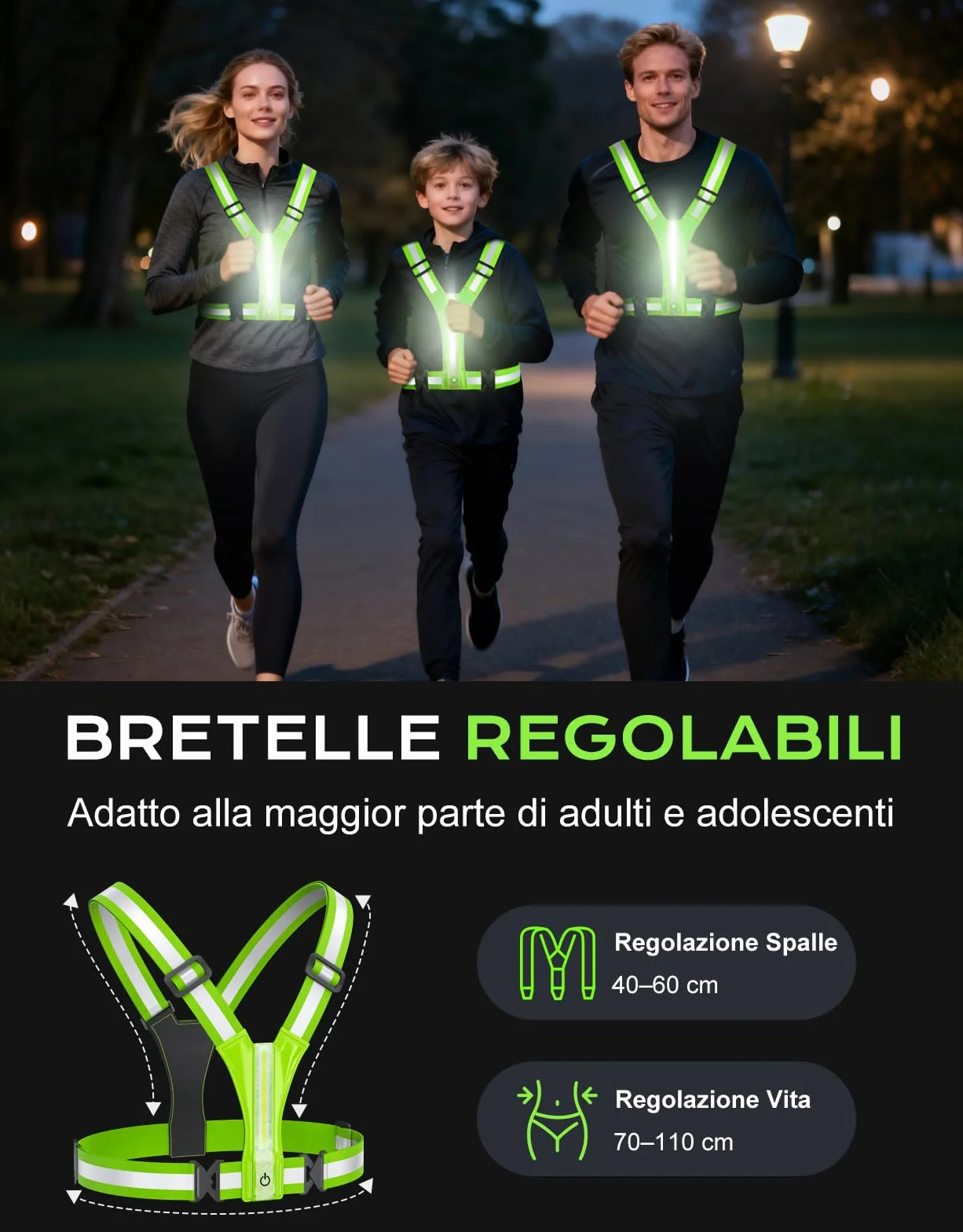 Glangeh Luce Running LED Alta Visibilità 360° Impermeabile Regolabile Torcia Frontale Bretelle Catarifrangenti per Corsa
