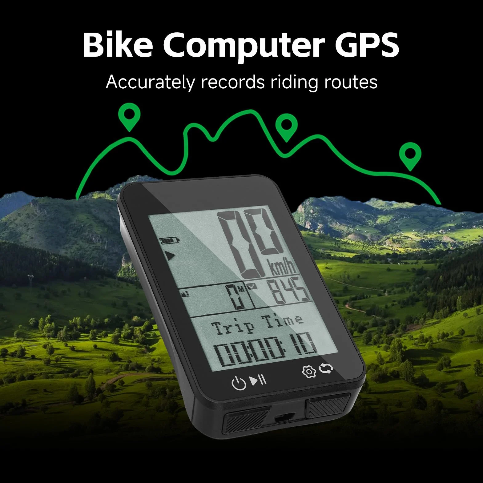 GPS Bike Computer IPX7 2.4" FSTN Display, Night Guide, Distance, Speed, Altitude, Time, Odometer