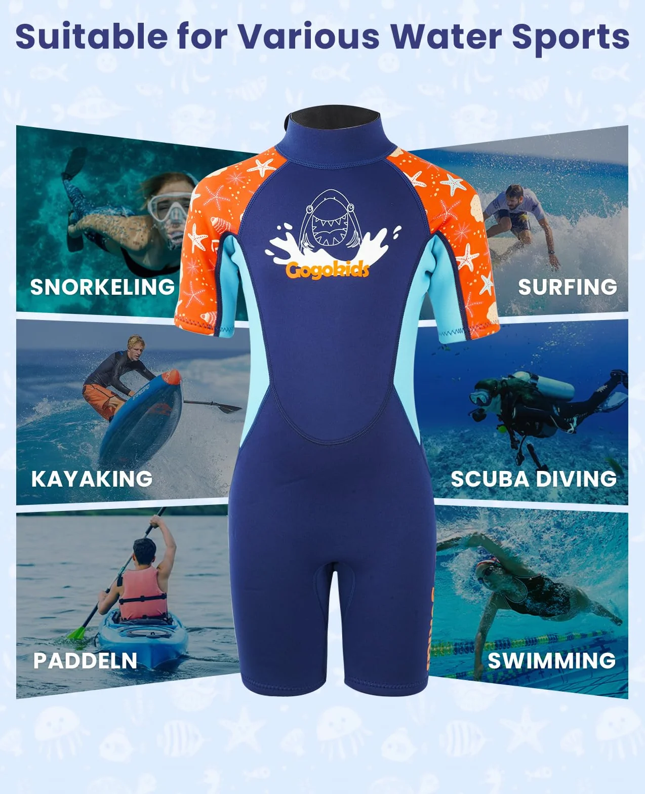 Gogokids Tuta in Neoprene da 2,5 mm per Bambini e Ragazze - Corta Un Pezzo per Sport Acquatici, Surf, Nuoto, Immersioni, Snorkeling