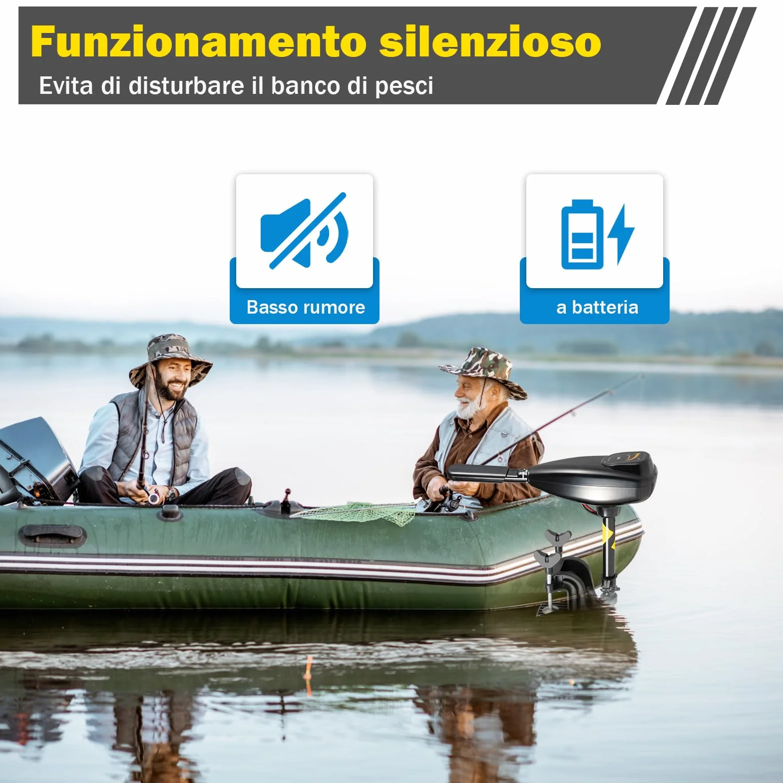 Motore fuoribordo elettrico 12V 80 lbs 626W 8 marce