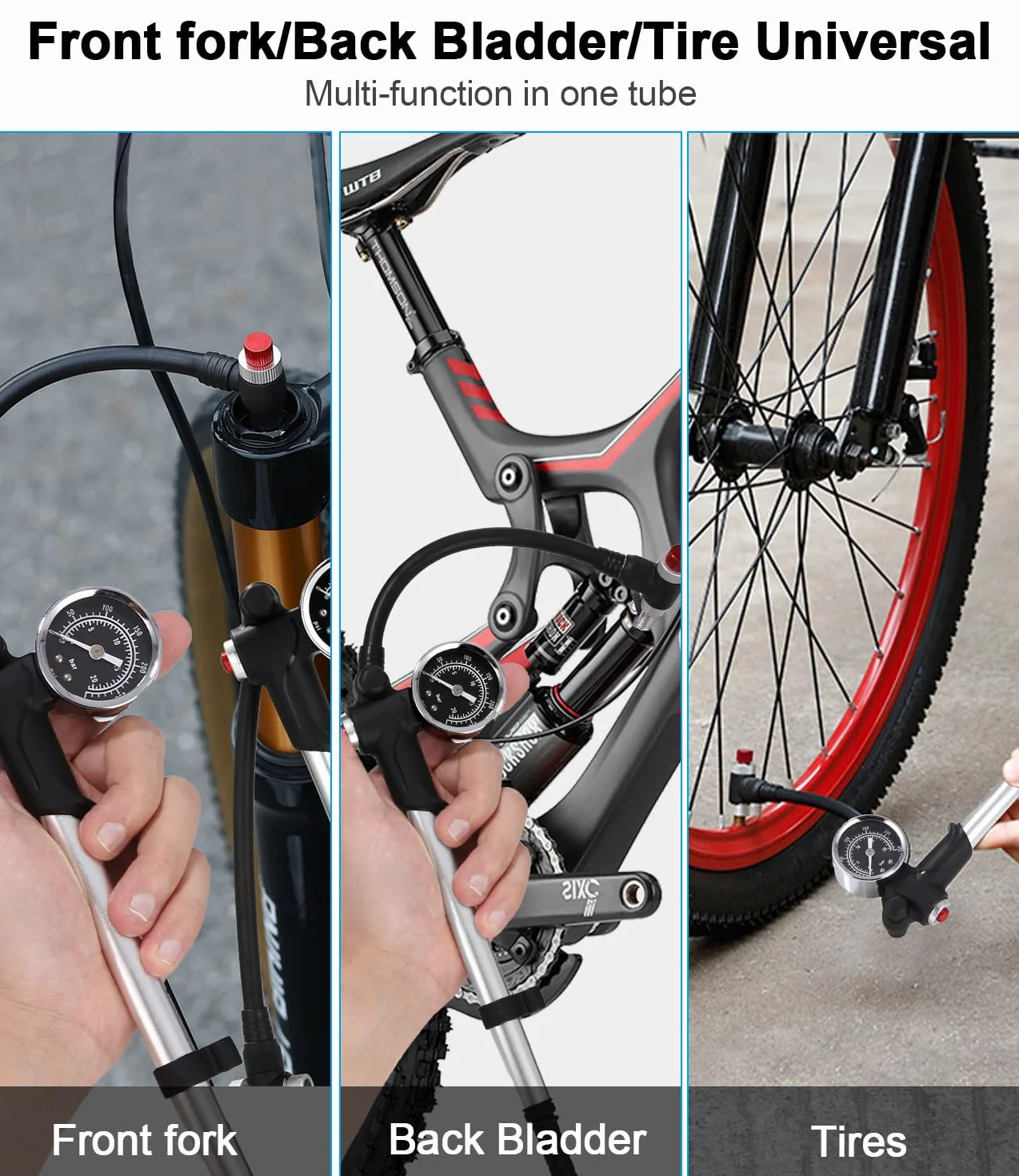 Pompa per ammortizzatori ad alta pressione Max 300 PSI con manometro e pulsante di spurgo 2 in 1 per bici MTB