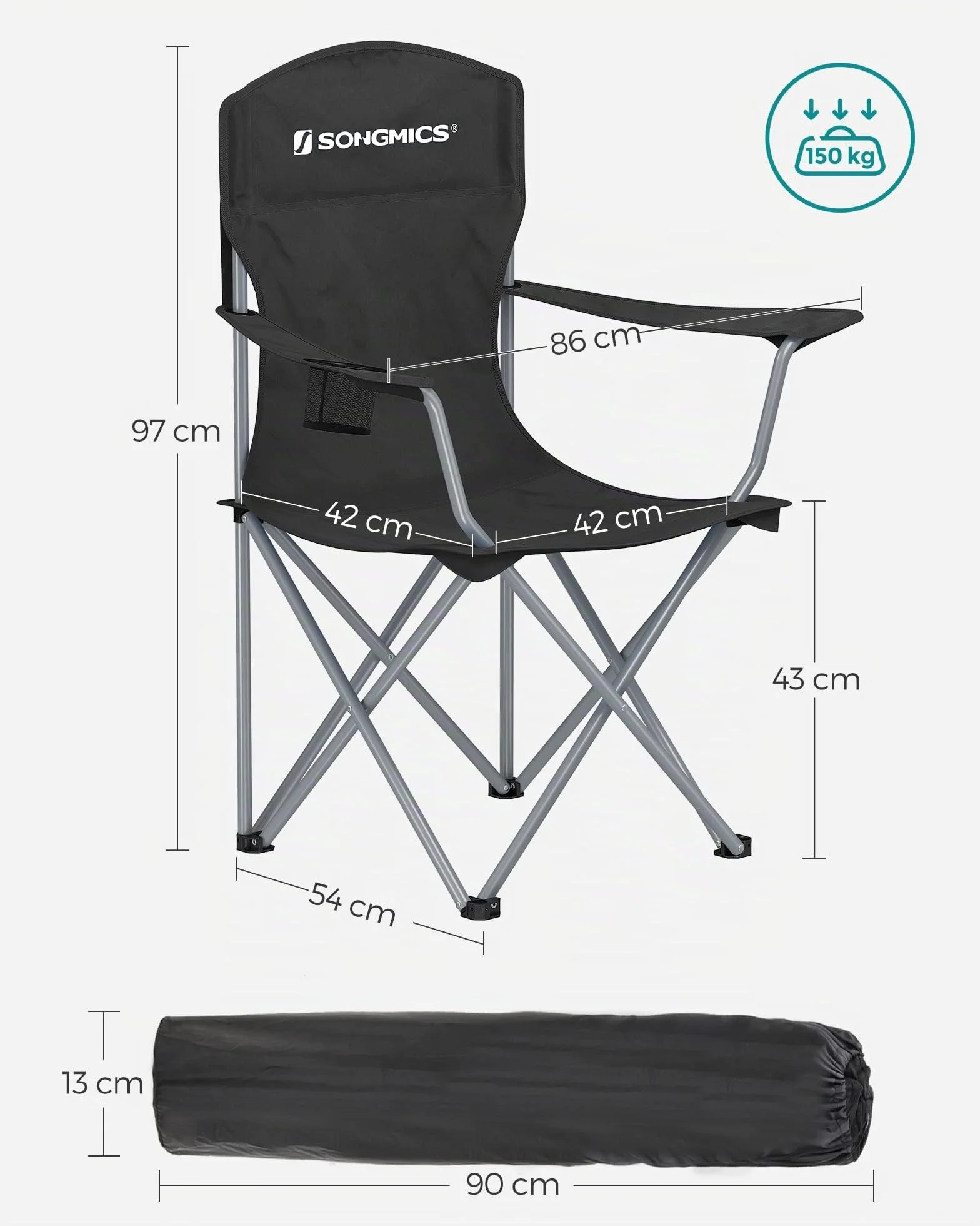 SONGMICS Set 2 sedie pieghevoli da campeggio 150 kg portabevande sedia da esterno