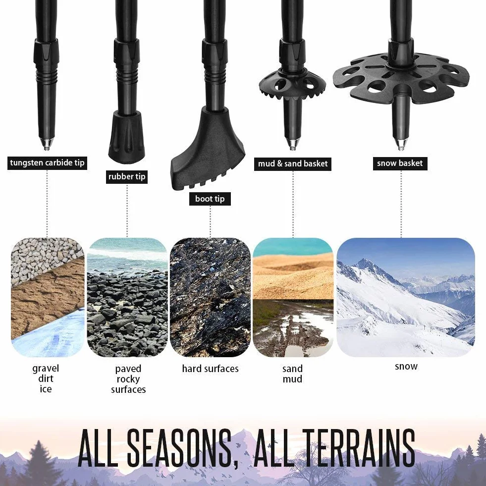 Bastoncini da Trekking Pieghevoli 5 Sezioni in Alluminio 7075 Telescopici Antiurto