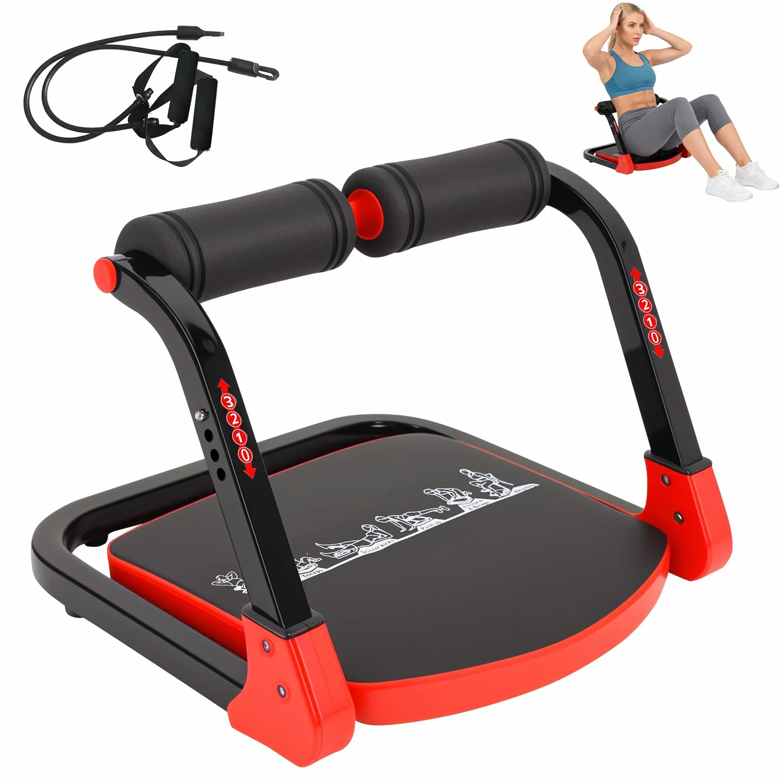 Attrezzatura per il fitness 8 in 1 per la casa, per addominali e addominali, fino a 110 kg, attrezzo sportivo per tutto il corpo, allenamento, casa e ufficio, include 2 fasce di resistenza