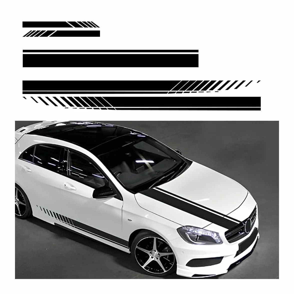 JNNJ 5 Pezzi Adesivo a Strisce per Cofano Auto, Auto Adesivo Carrozzeria a Strisce Laterali Gonna per Tetto Adesivo Paraurti, Adesivi a Strisce da Carrozzeria Decorazioni Modificate(Nero)