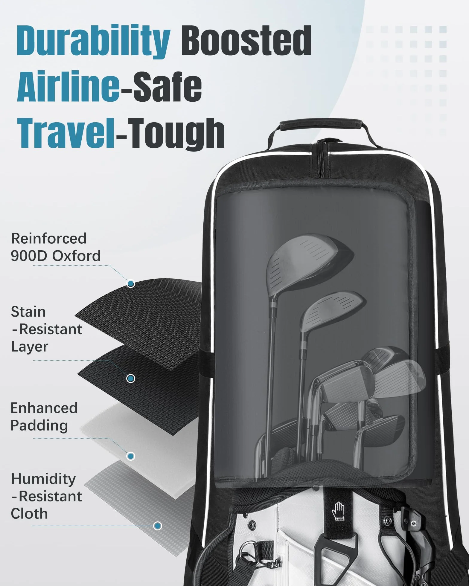 Borsa da Viaggio per Golf con Ruote Impermeabile Resistente all'Usura Oxford Custodia Imbottita per Mazze