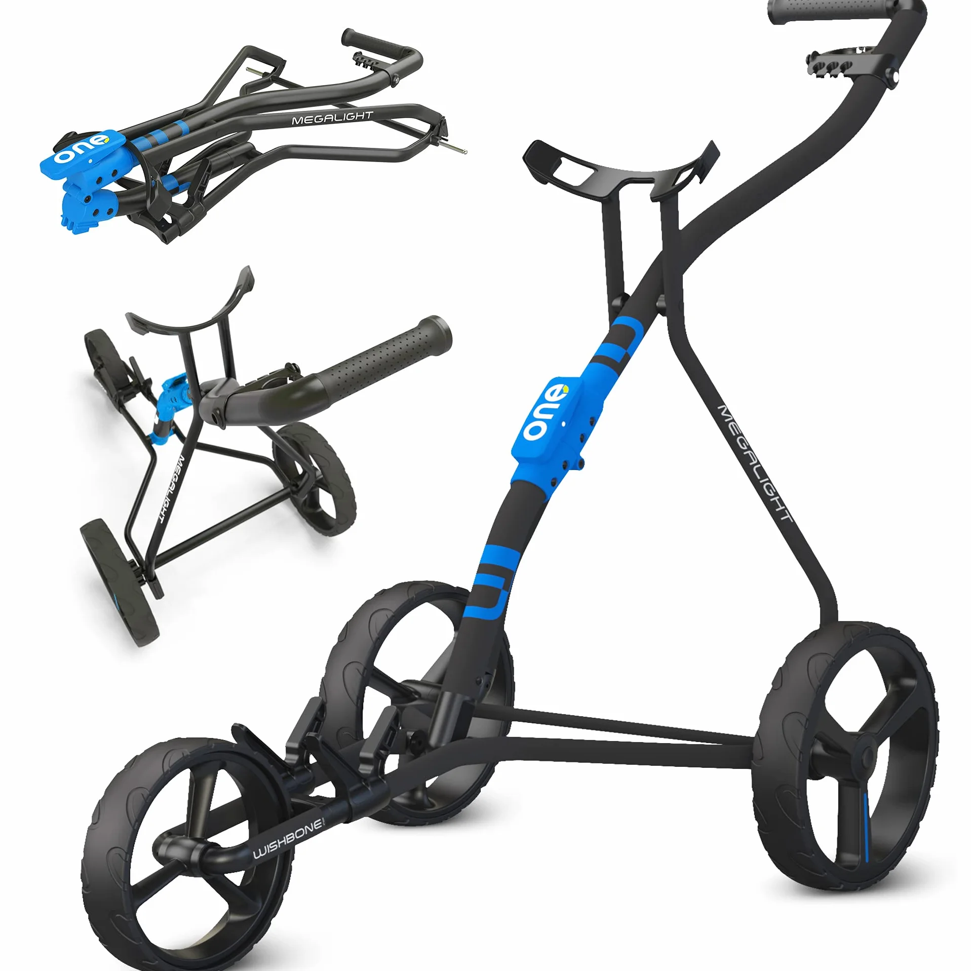 Wishbone ONE Megalight 3 Carrello da golf a 3 ruote Push-Pull Blu