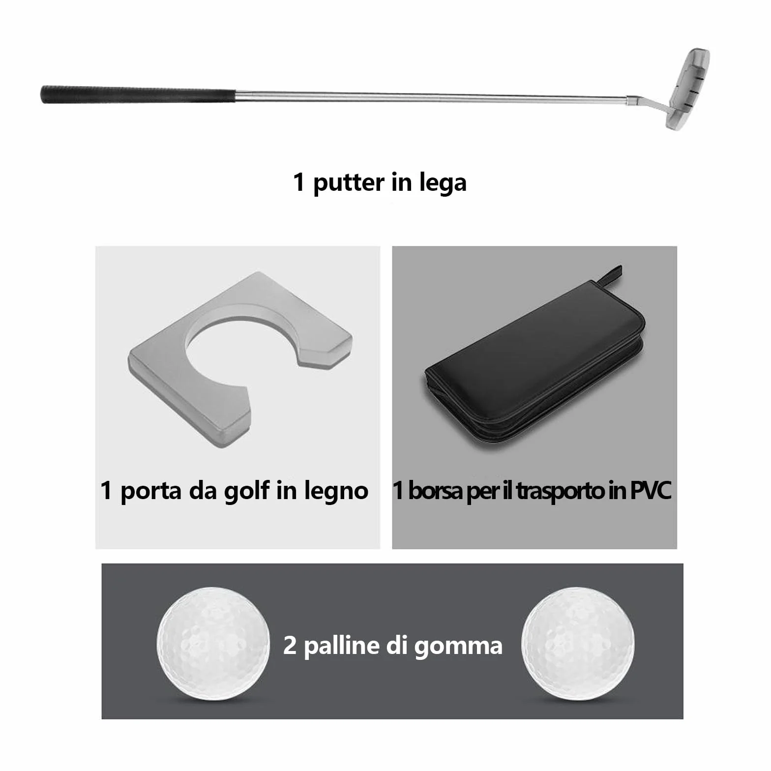 Mazza da Golf in Lega di Alluminio Staccabile, Putter Destri, Set da Ufficio con Palline e Sacca