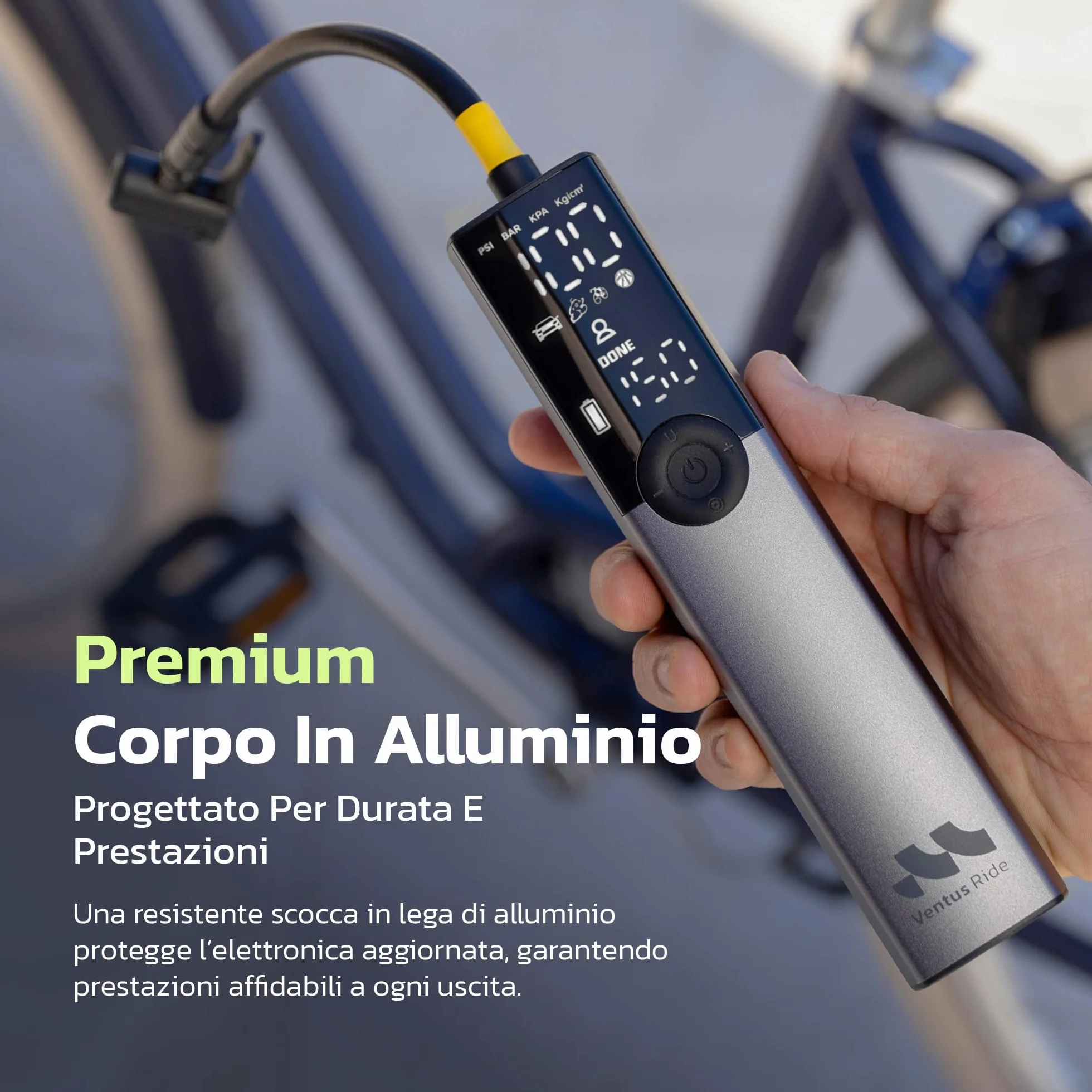Woowind Ventus Ride Pompa Elettrica per Bicicletta, 150 PSI, 10,3 Bar, Portatile, Compressore Aria, Presta, Schrader, MTB, e-bike