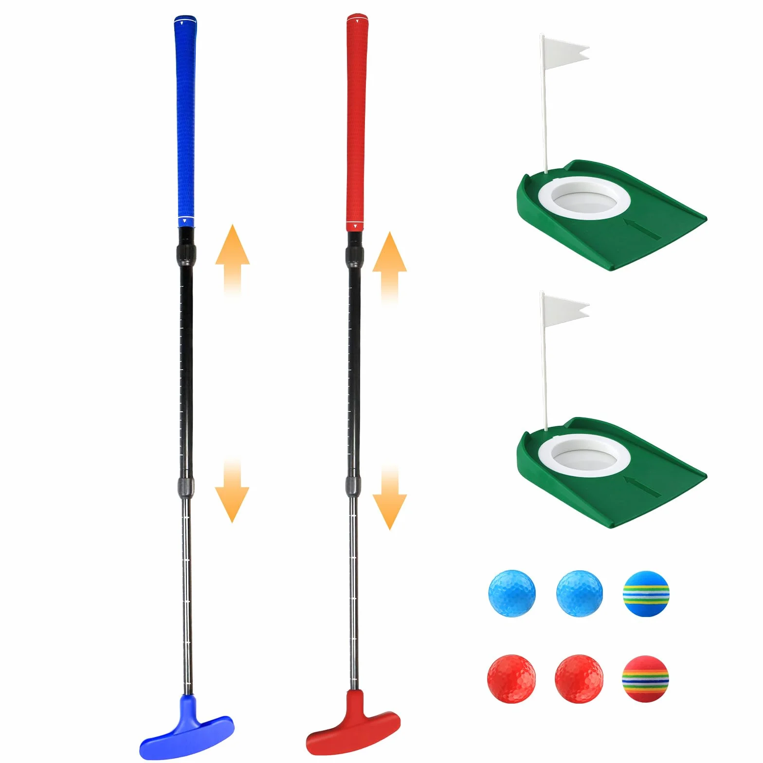 Regulowany zestaw putterów golfowych czerwony niebieski dla dzieci młodzieży