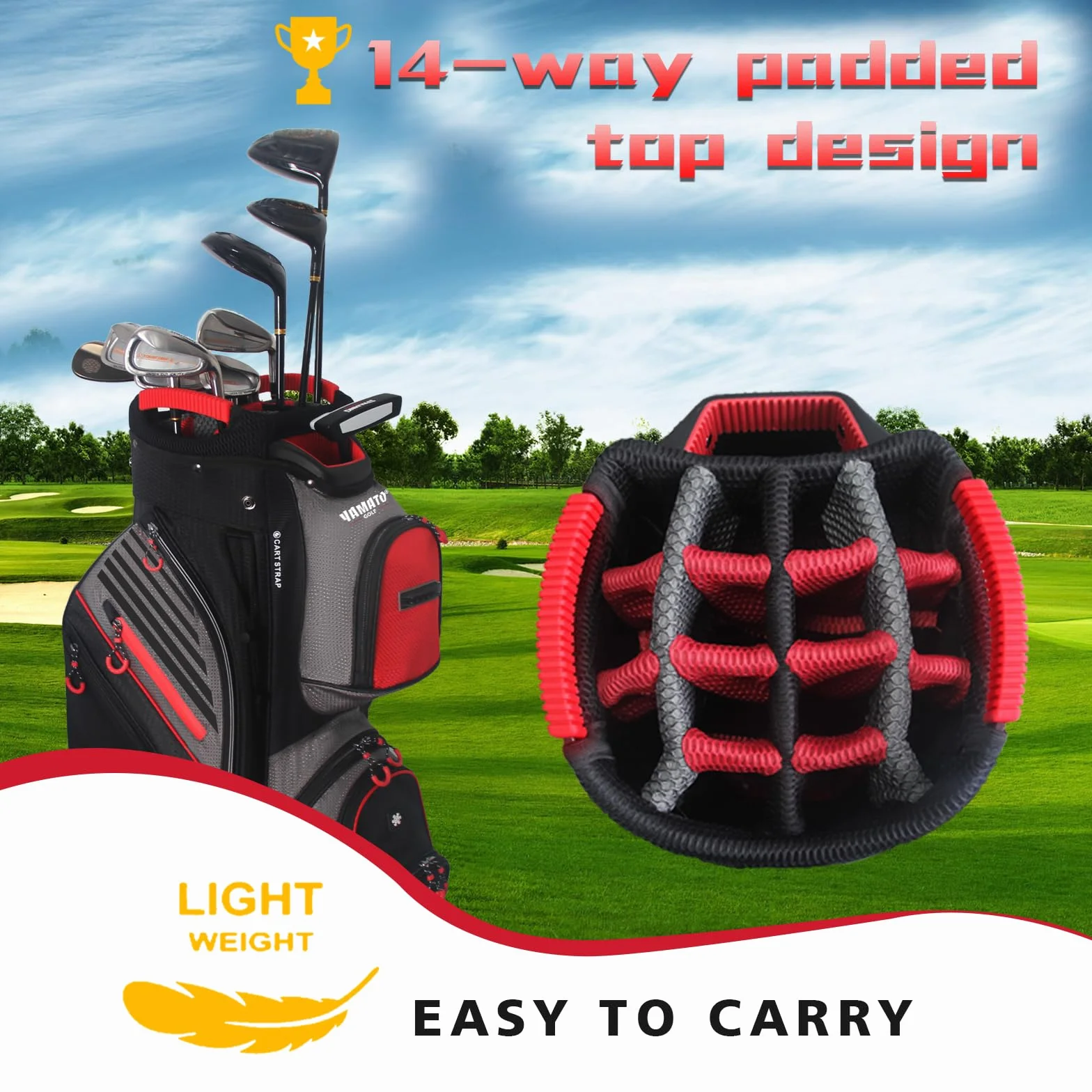 Yamato Borsa da golf cart 14 vie divisorio superiore con manici copertura antipioggia design leggero