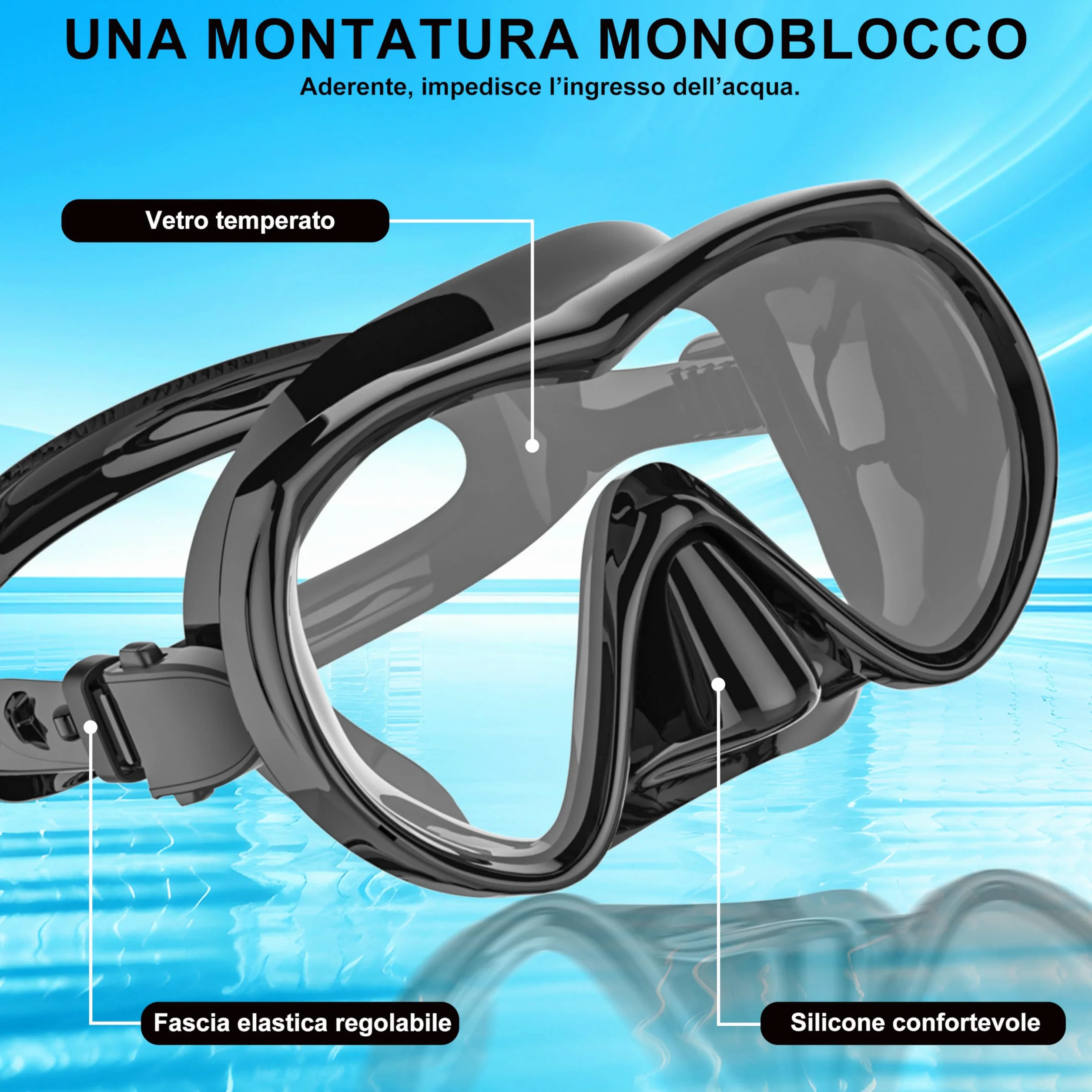 Set da Snorkeling per Adulti IEEILULU con Maschera Panoramica 180° e Boccaglio a 3 Canali