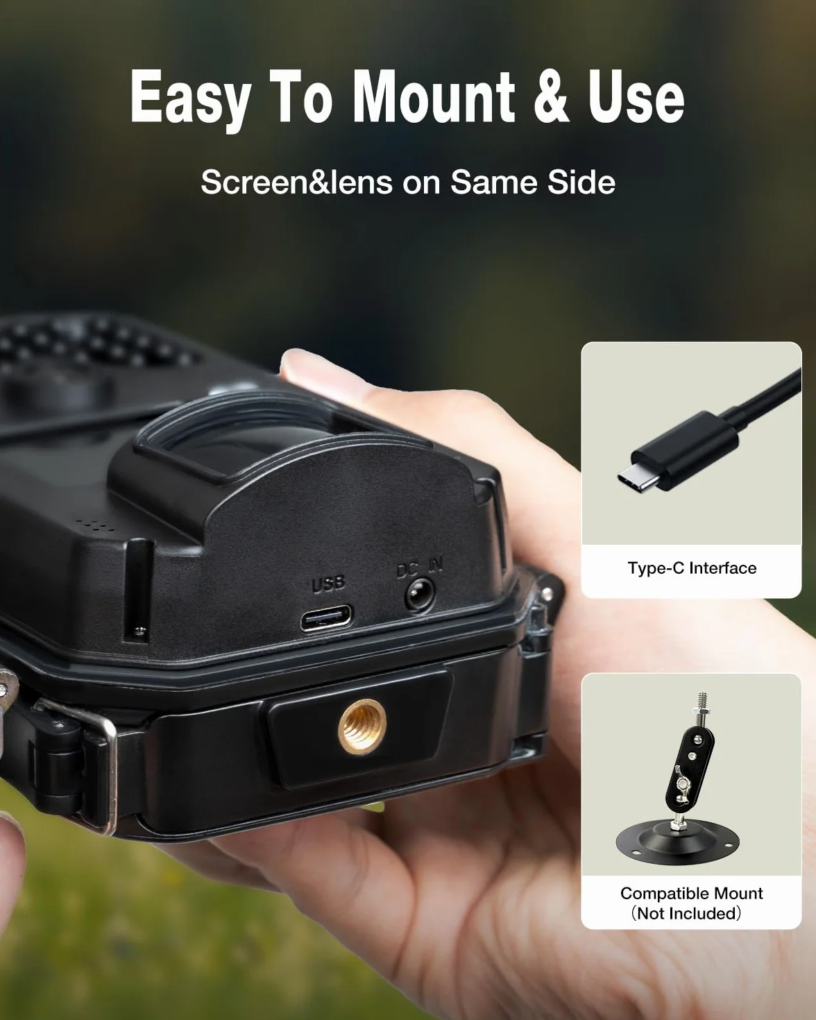 WOLFANG Fototrappola 4K 48MP 30fps con LED Infrarossi 940nm IP66 Rilevatore di Movimento