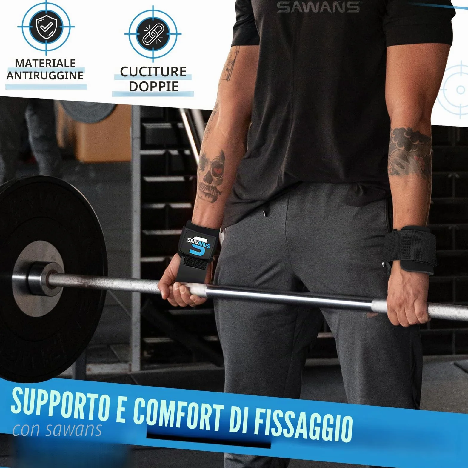 Supporto per il polso con chiusura a strappo per sollevamento pesi