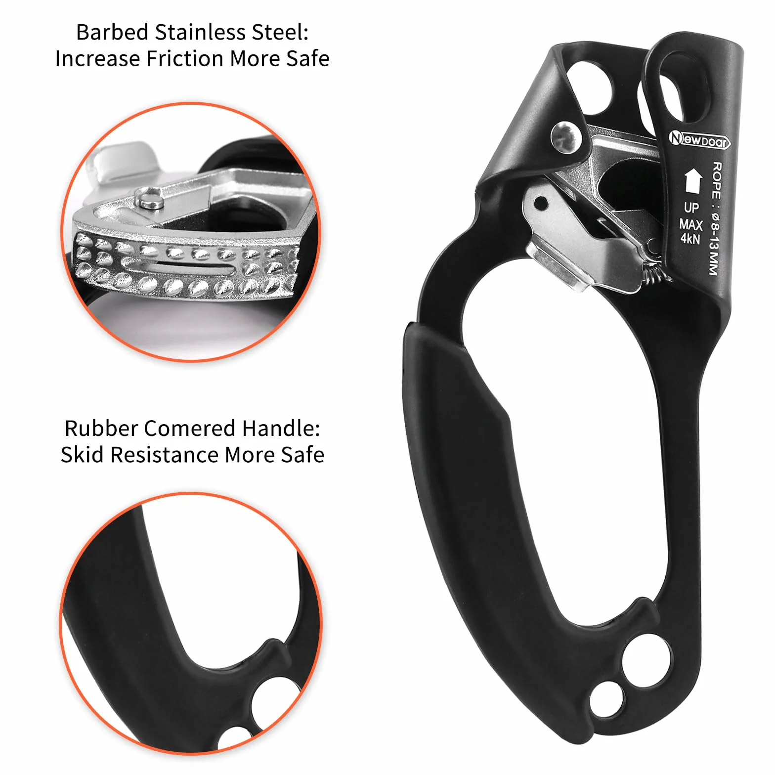 NewDoar Left Hand Ascender Rappelling Gear CE Rope Clamp 8~12 MM