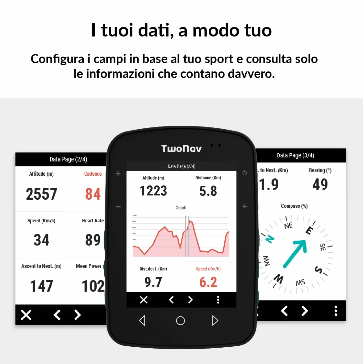 TwoNav Terra 64 GB navigatore GPS con mappa Italia TomTom, schermo wide 3,7 pollici per escursionismo MTB