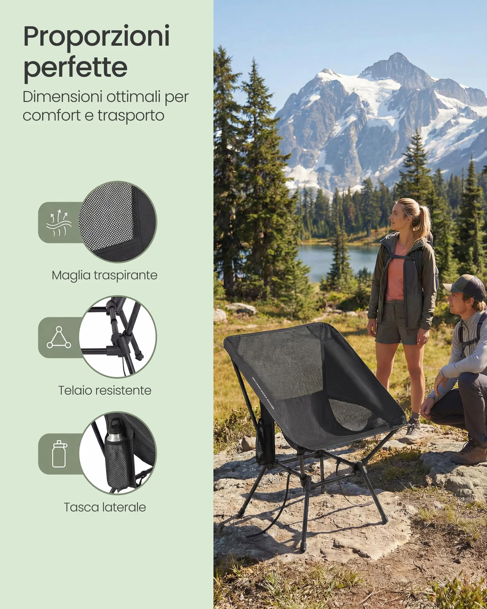 SONGMICS Sedie da Campeggio Regolabili, Set di 2, Acciaio, Portata 150 kg, Nero