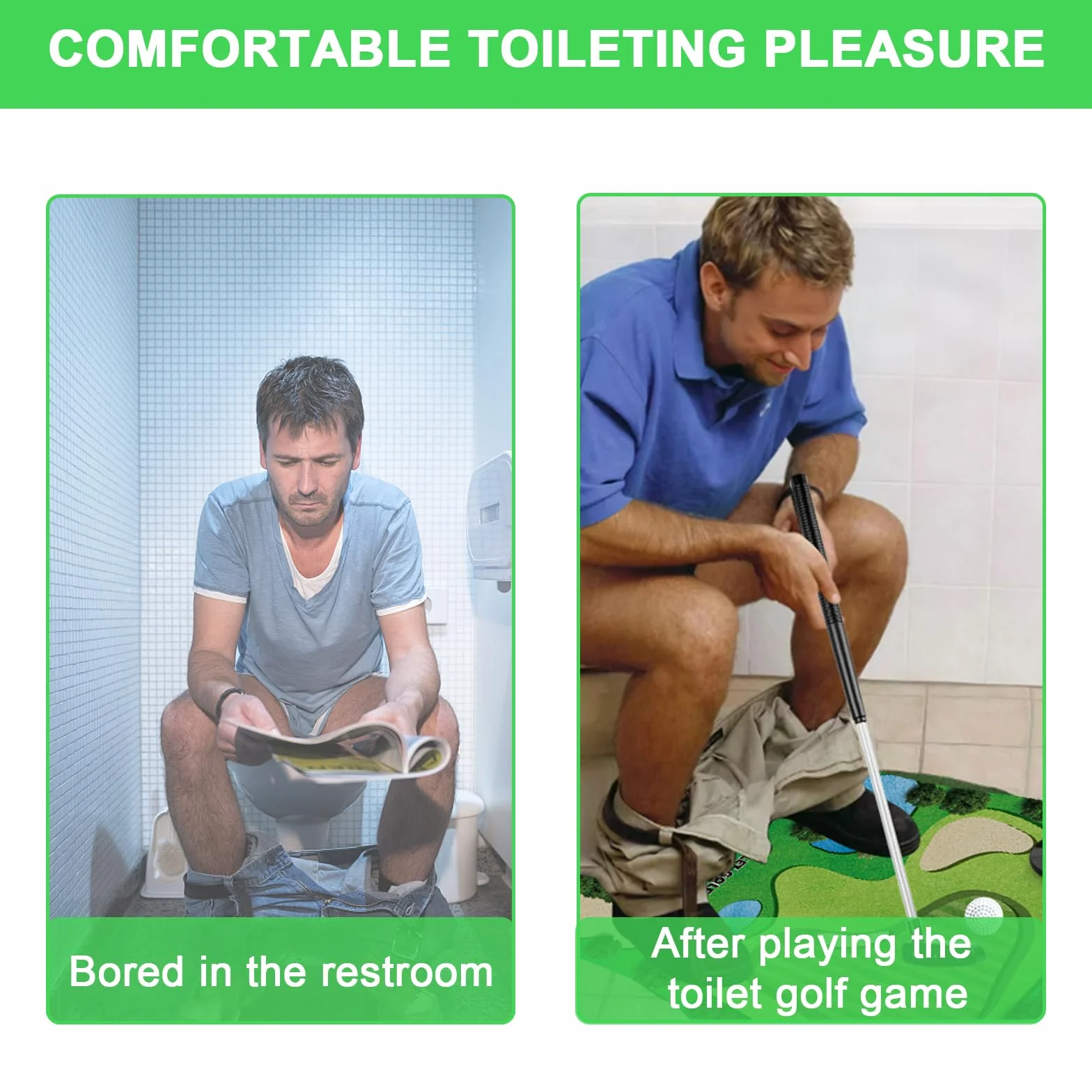 Golf Toilet Game Set 6 Pezzi, Divertente Minigolf Regalo Uomo con Mazza 65 cm, Tappetino, 2 Palline