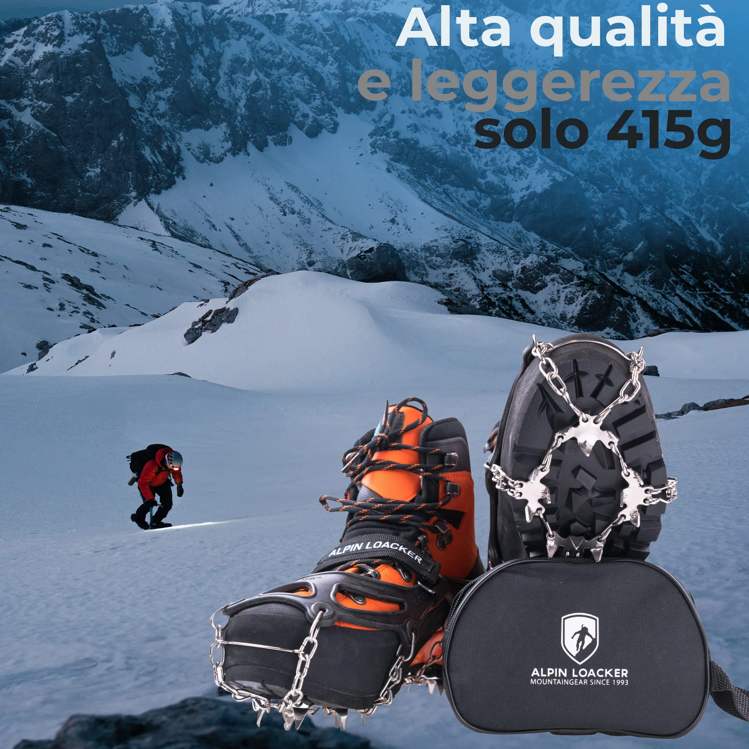 Alpin Loacker Chain PRO 18 Ramponcini per Scarponi Uomo e Donna, Ramponi da Neve per Escursioni e Trekking, M