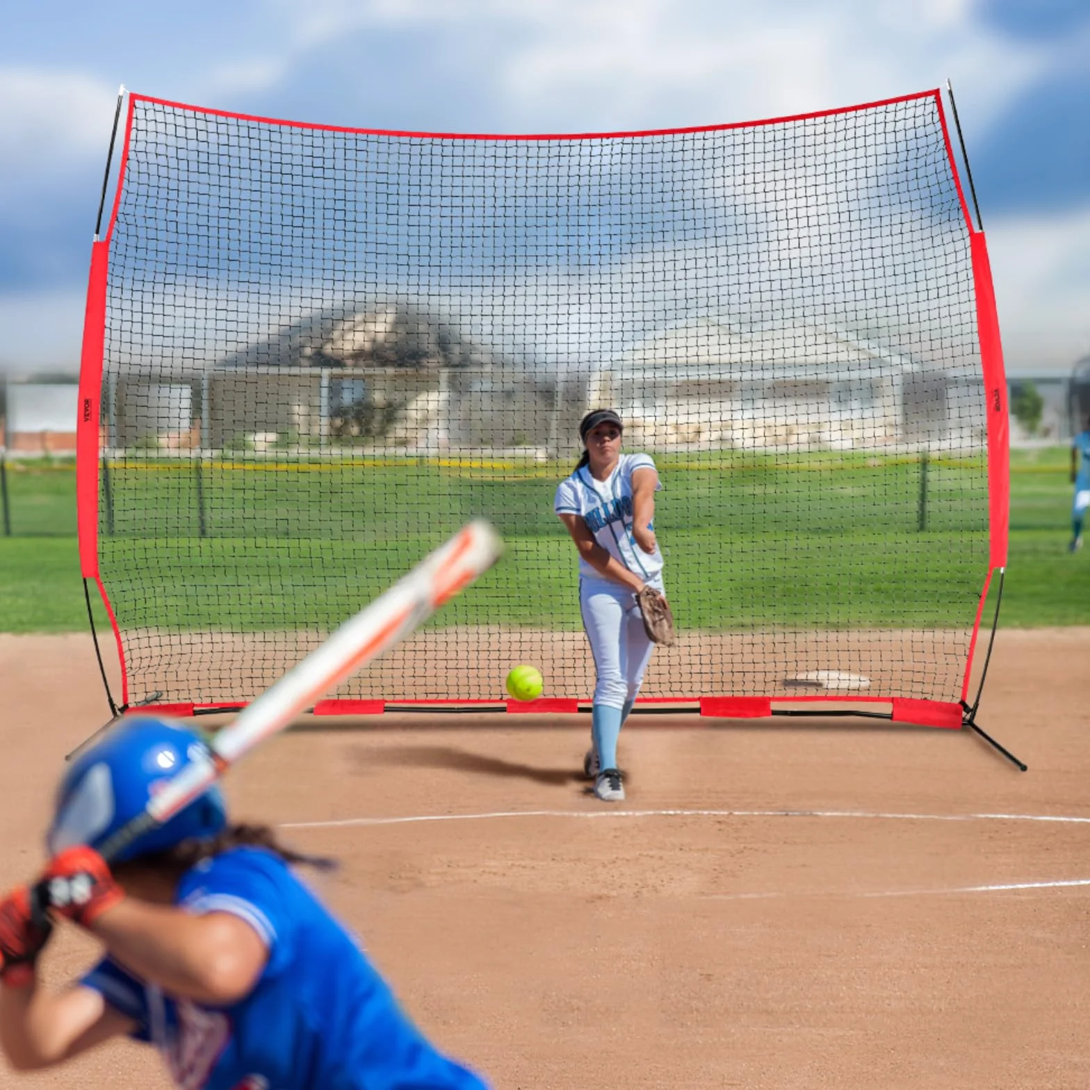 VEVOR Barricade Backstop Rete, Barriera sportiva per palloni, attrezzatura portatile per pratica con borsa per il trasporto, schermo di protezione per baseball, softball, lacrosse, calcio, hockey,