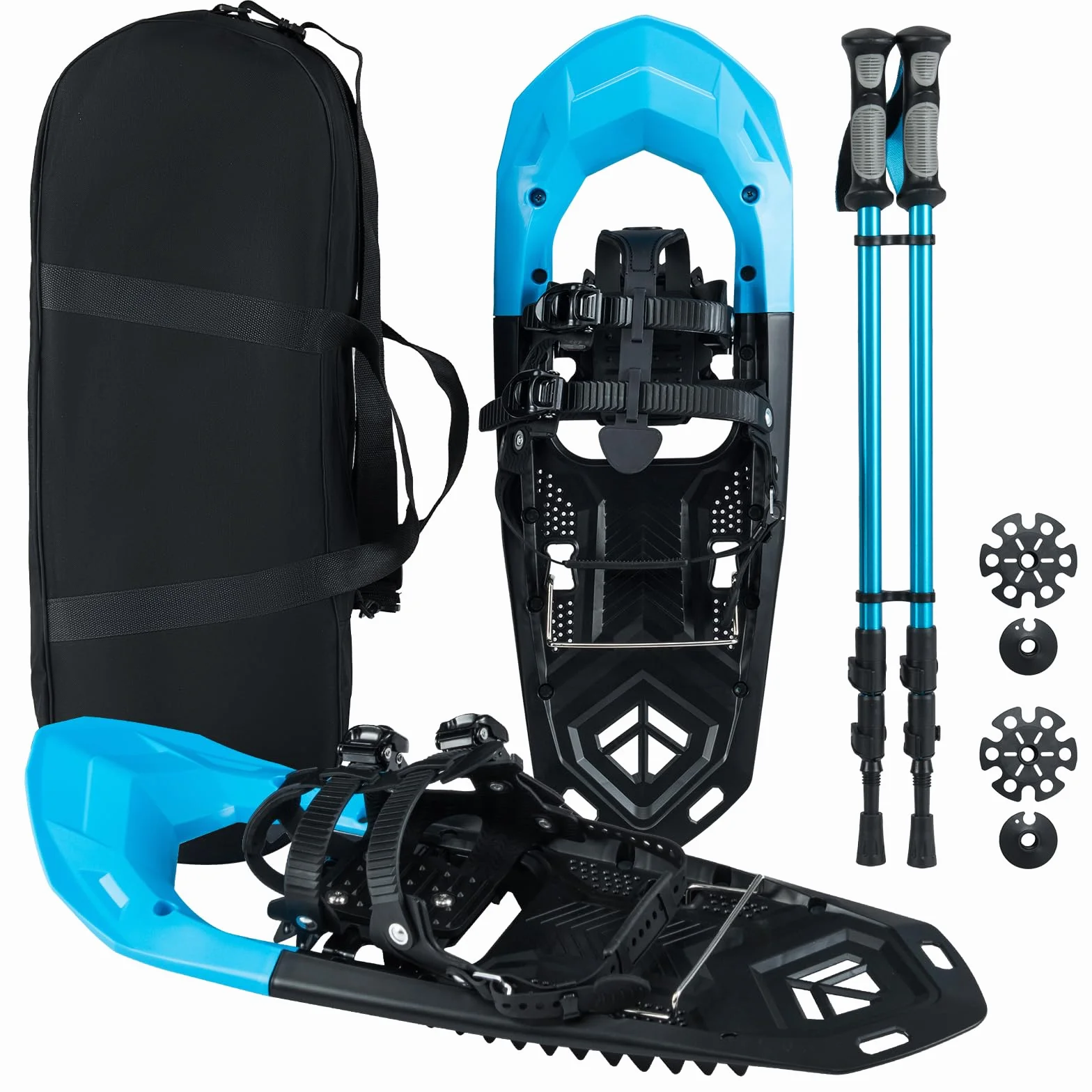 COSTWAY Set Racchette da Neve 35-45 per Uomo, Donna e Gioventù, Bastoncini da Trekking Telescopici 95-135 cm con Punte in Tungsteno, Dischi Neve e Dischi Fango, Ciaspole da Neve Leggere con Borsa