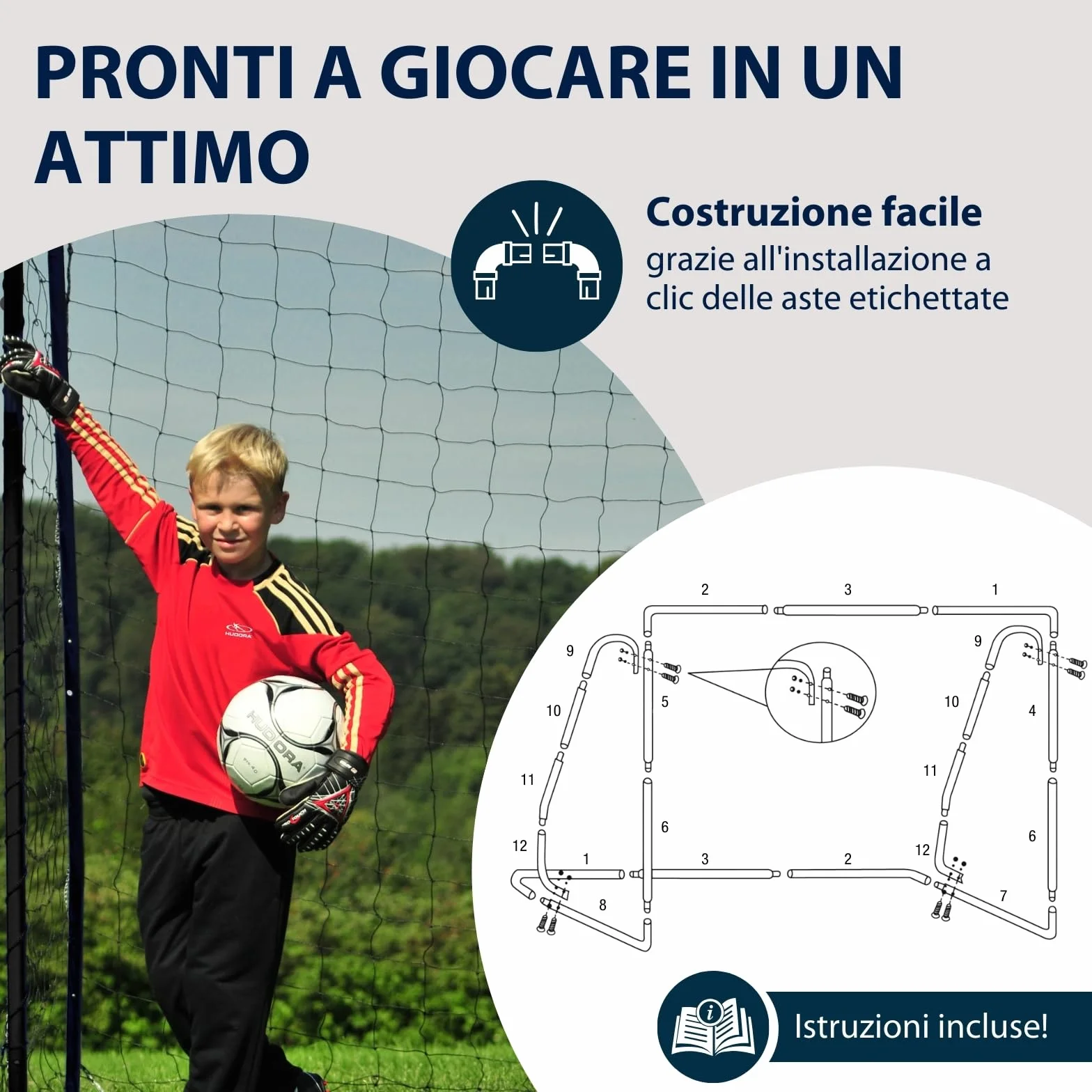 HUDORA Porta da calcio XXL - grande, resistente alle intemperie, stabile con rete fitta per esterno e training