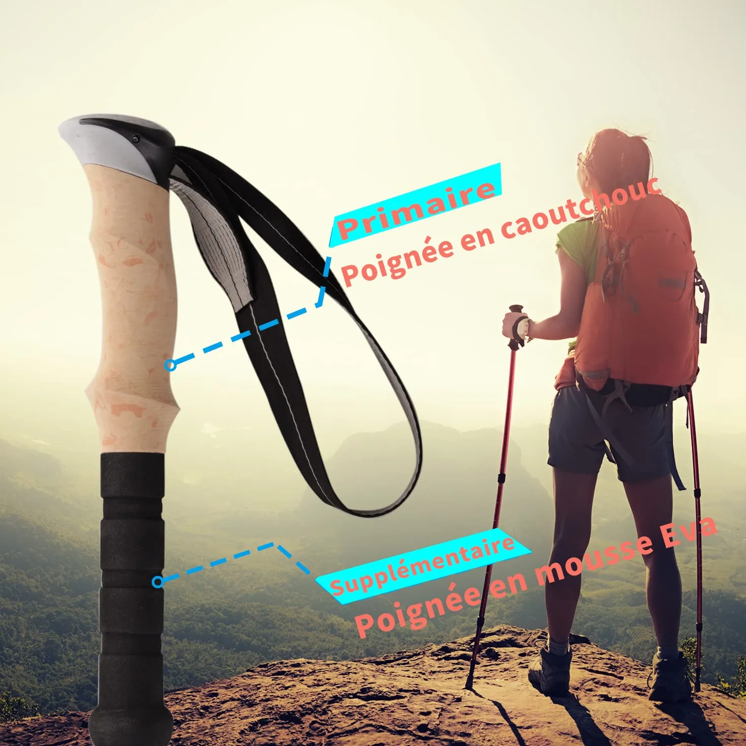 Bastoni Trekking 2 Pezzi Bastone da Trekking e Camminata Nordica Pieghevoli 36-130cm Alluminio Nordic Walking
