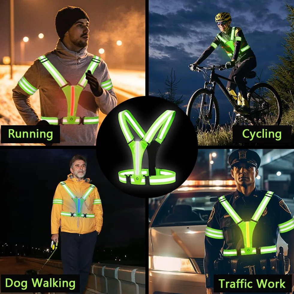 LED Gilet Catarifrangente Ricaricabile USB per Running Ciclismo Jogging Notturni
