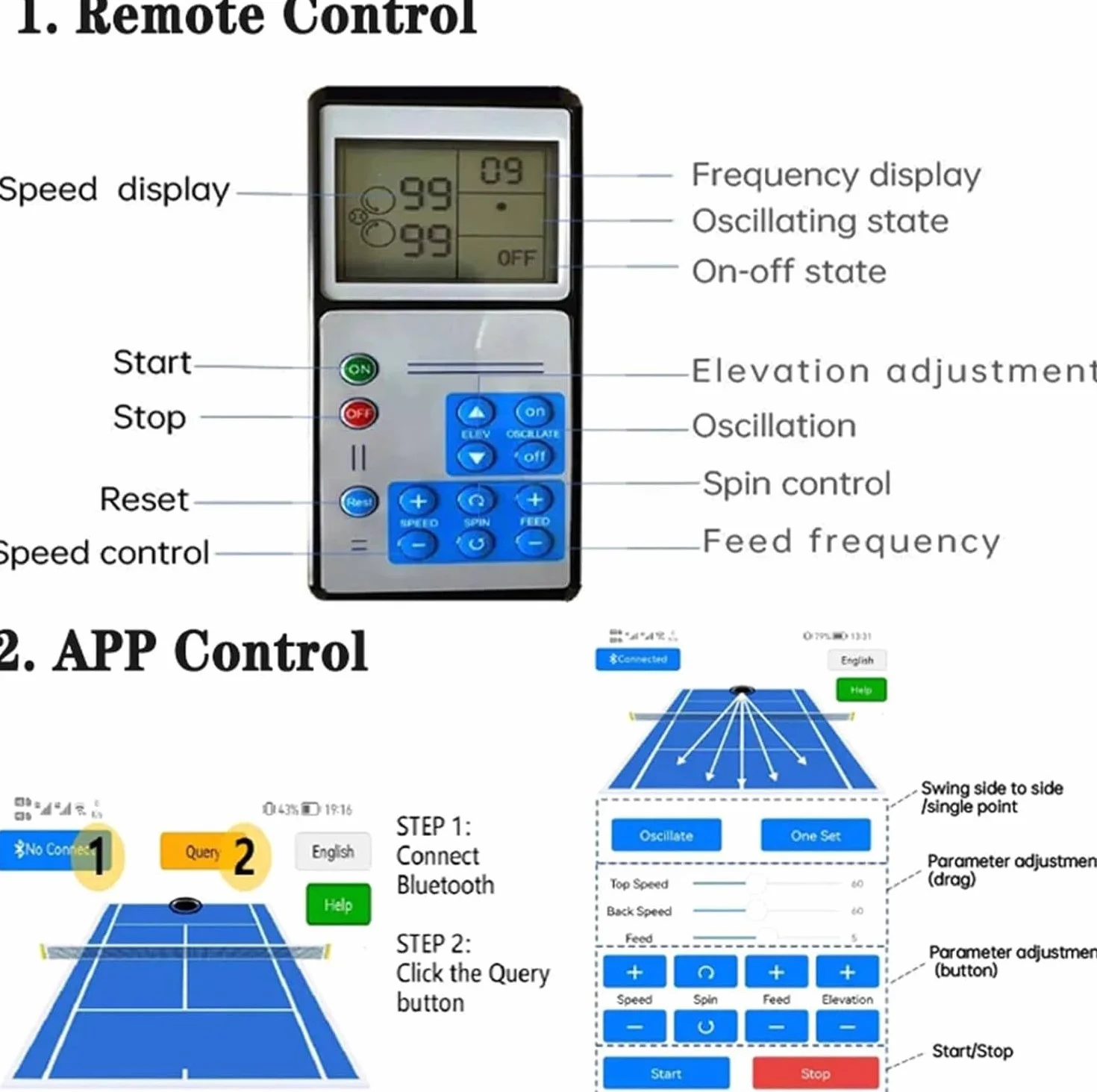 Lanciapalle Tennis Automatica Macchina 50 Palline Portatile Telecomando App