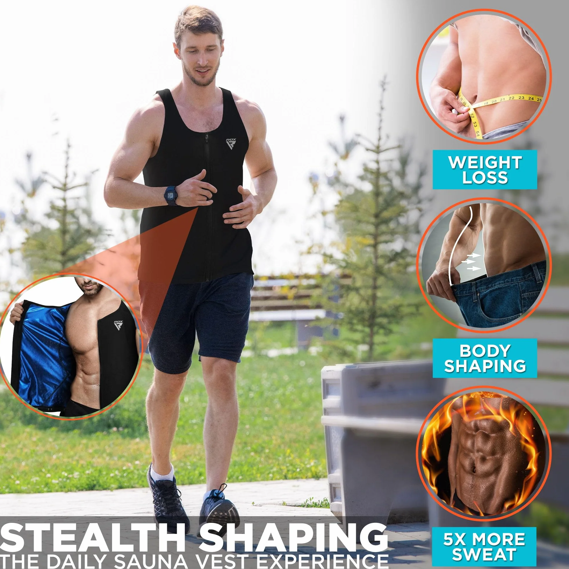 RDX Gilet Sportivo da Uomo Sauna Shapewear Oeko Tex 100 Certificato Senza Maniche Perdita di Peso Allenamento Fitness