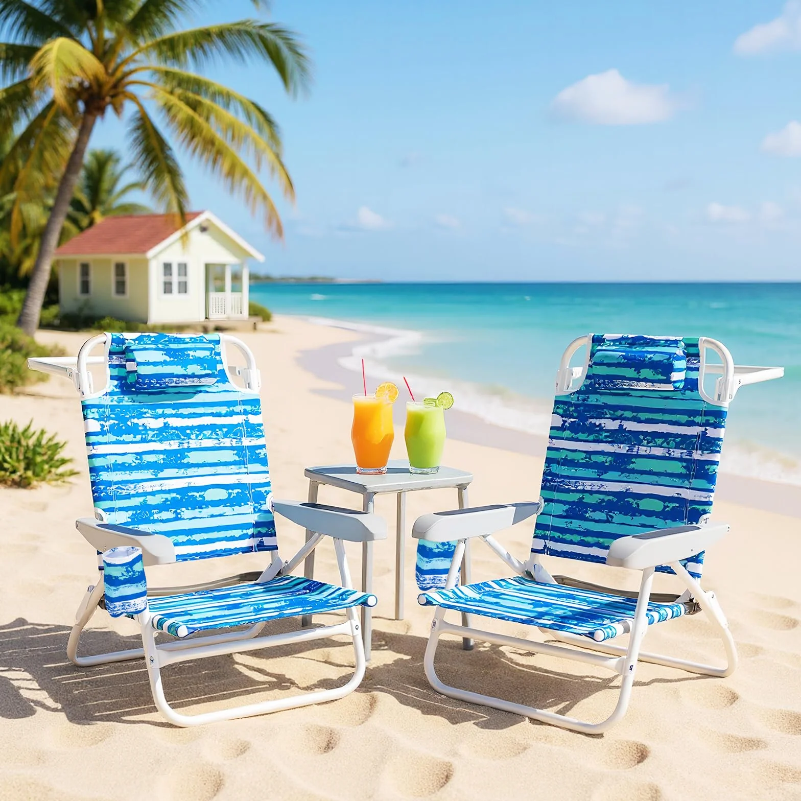 COSTWAY Set di 2 Sedie Pieghevoli da Spiaggia, Sdraio Regolabile 5 Posizioni, Portata 150 kg Blu