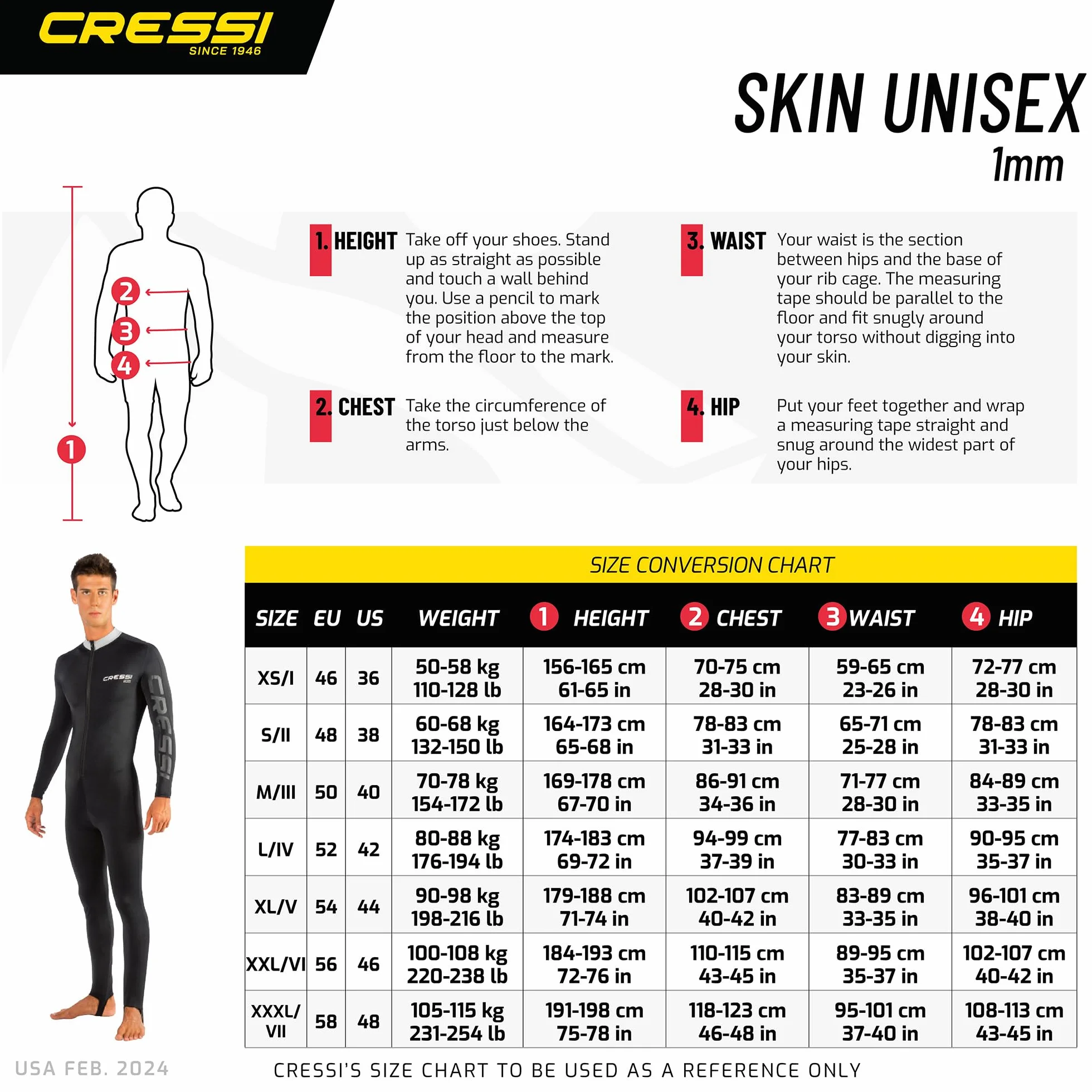CRESSI Skin Monopiece Wetsuit 1 mm Snorkeling Immersioni Uomo