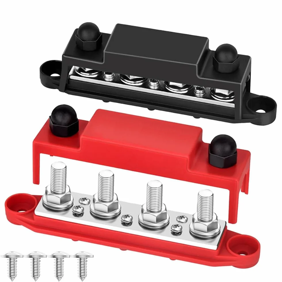 Gebildet Barra di Distribuzione Marina da 12V,Blocco di Distribuzione dell'alimentazione M8, 4 Pali,Max 48V,250A, Blocco di Giunzione per Terminali Della Batteria per Impieghi Gravosi,Con Copertura