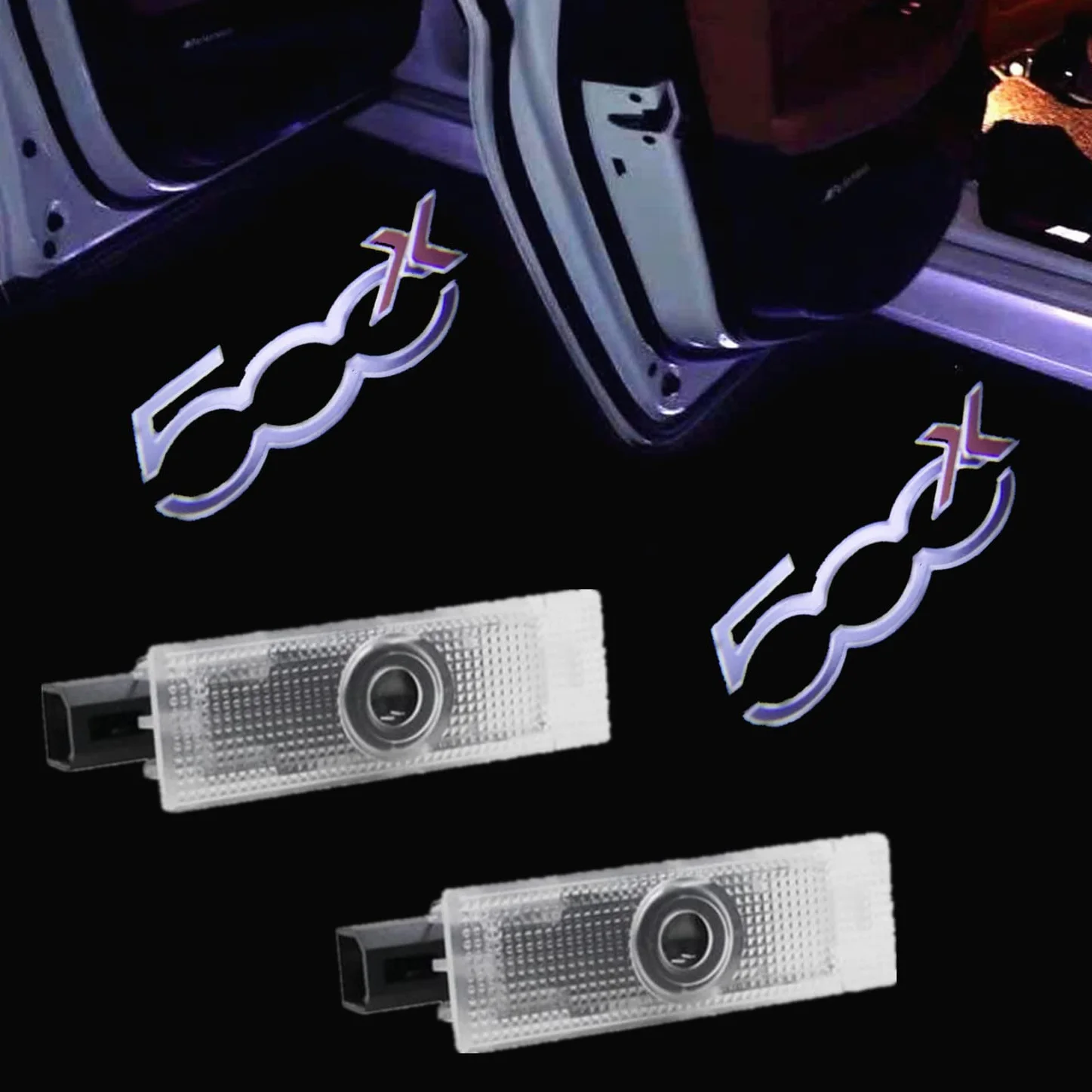 2 pezzi Illuminazione portiera logo di benvenuto Definizione ombra fantasma Decorazione auto LED Porte per auto Luci di ingresso Lampada emblema 3D (Per 500x)