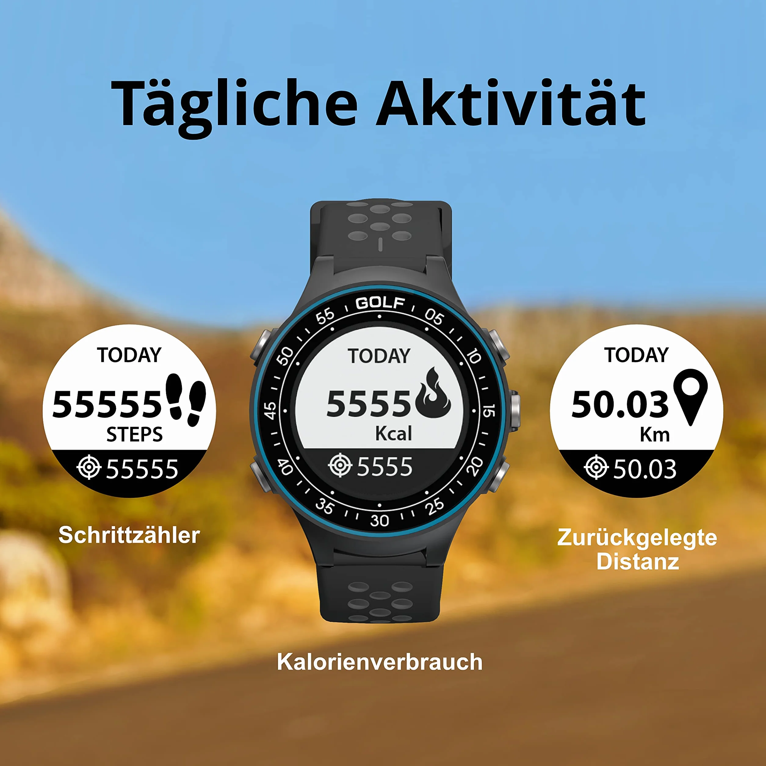 RocketGolf Golfuhr Par.4 telemetro GPS 38.000+ campi da golf funzione ostacolo contapassi aggiornamenti gratuiti
