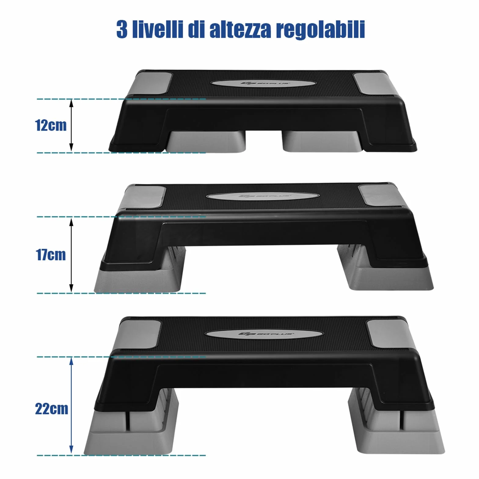 COSTWAY Step da Aerobica Fitness con Altezza Regolabile 12/17/22cm, Capacità Max 150 kg Grigio