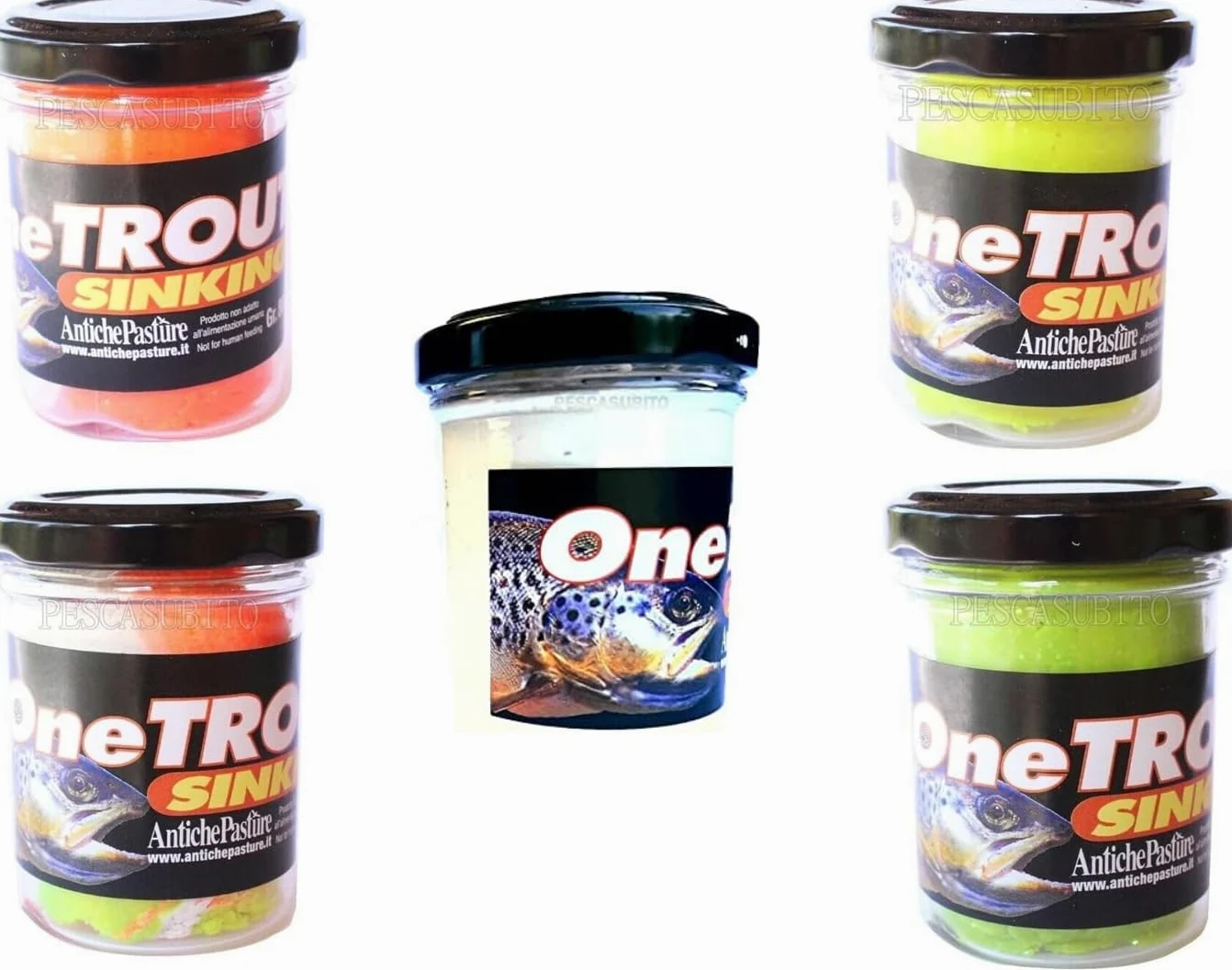 Pescasubito.com Kit 5 Barattoli Pasta Trota Lago Pastella Pesca Trote Pastella Esca Pastina