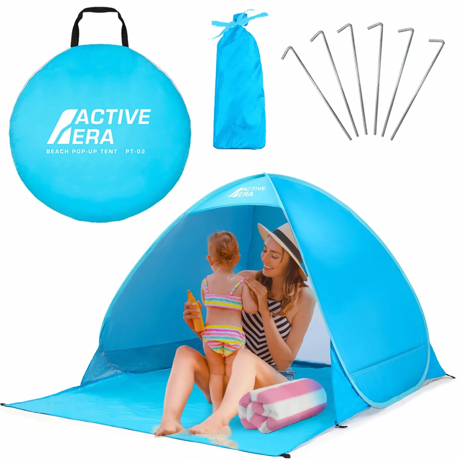 Active Era Tenda da Spiaggia Automontante istantanea - Protezione Solare UPF 50+ Dai Raggi UV - Include Custodia per il Trasporto e Picchetti