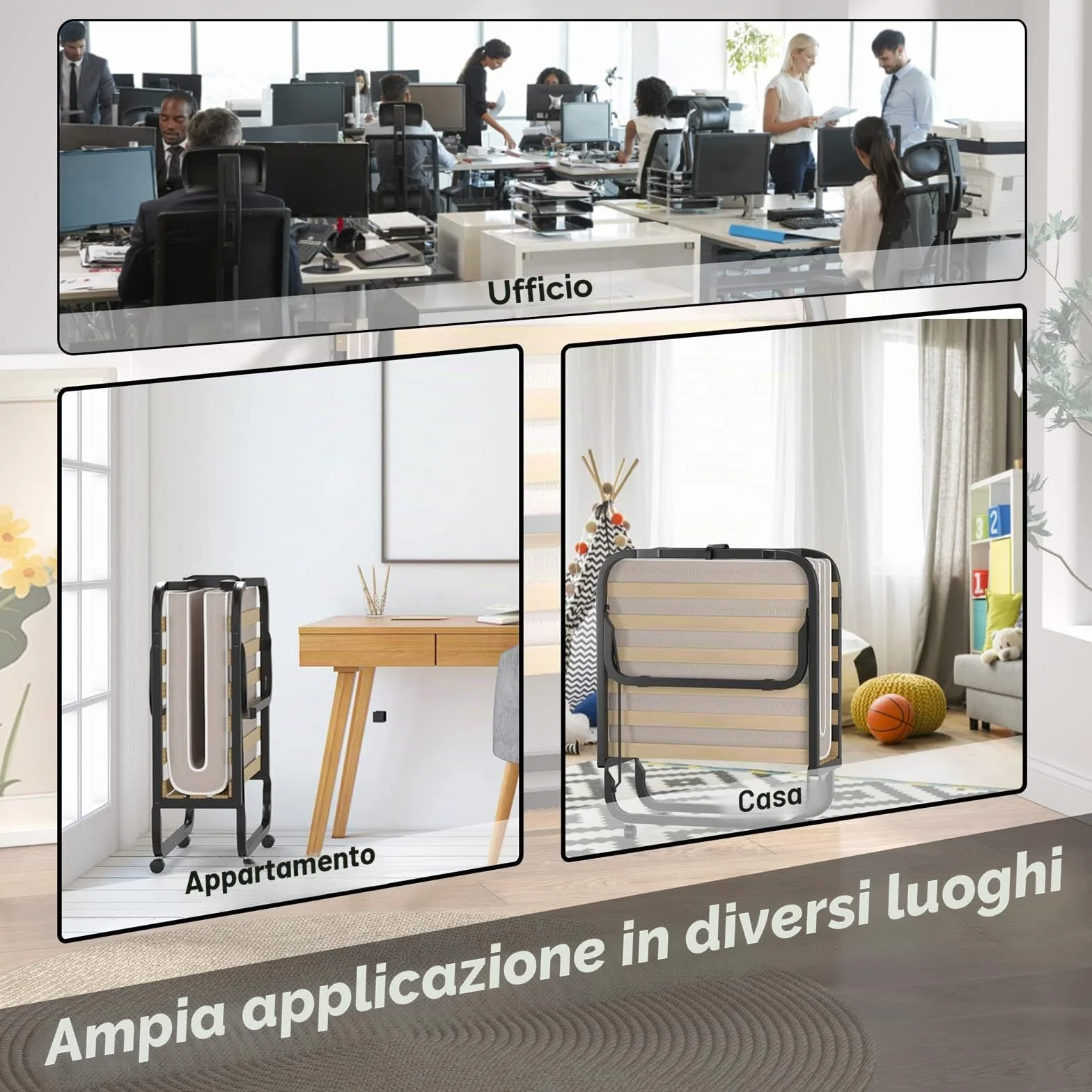 GIANTEX Letto Singolo Pieghevole 90 x 200 cm Portata 120 kg con Ruote Materasso 10 cm
