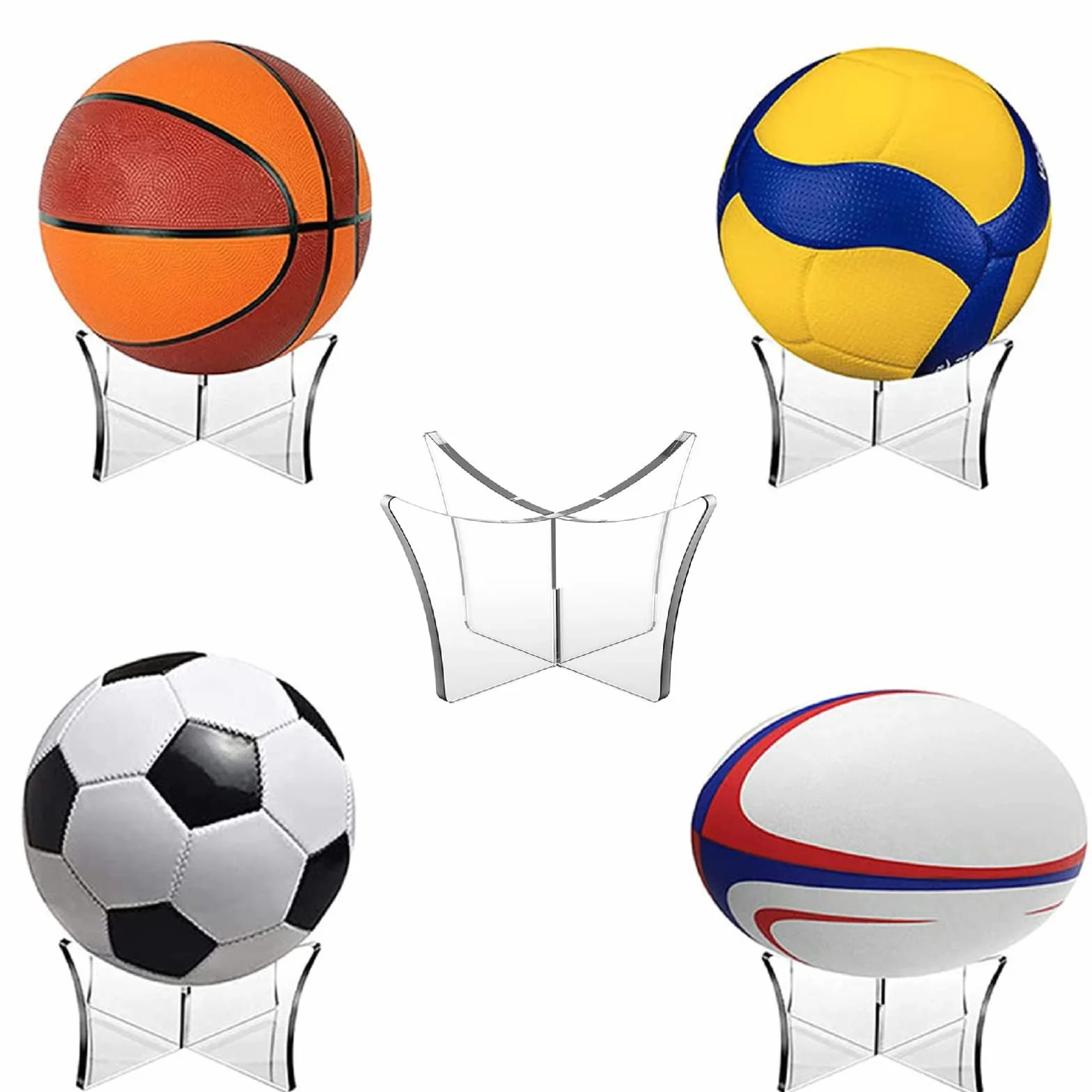 Porta Palloni Acrilico Espositore per Pallone da Calcio Pallavolo Basket Set 2 Pezzi